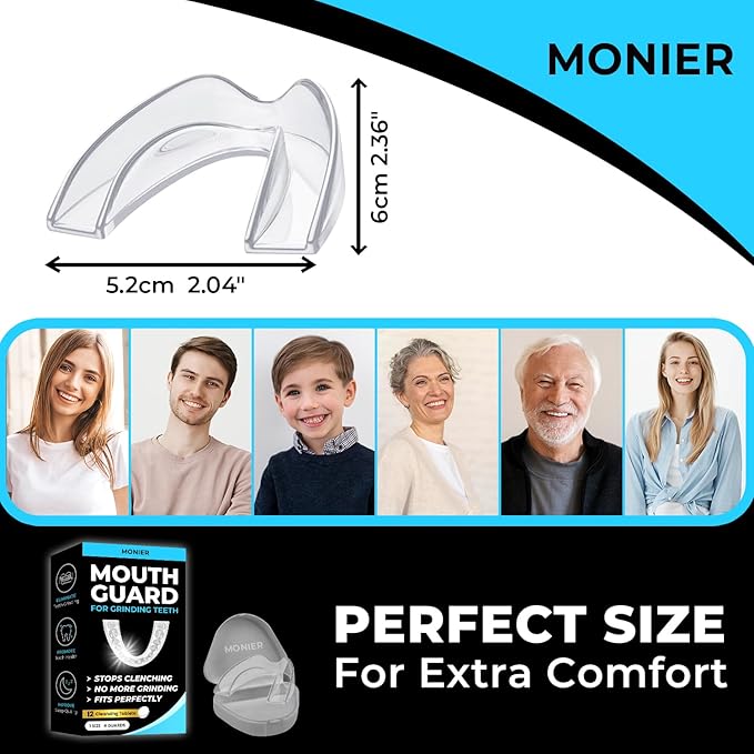 Mouth Guard for Grinding Teeth at Night | Dental Night Guard for Clenching & Better Sleep | 4 Moldable Mouthguards with 12 Cleansing Tablets