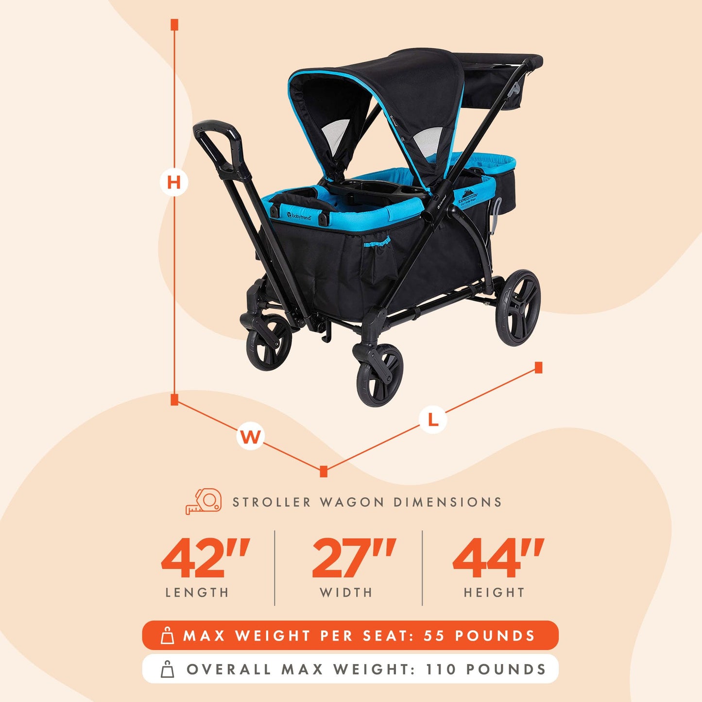 Baby Trend Expedition 2-in-1 Stroller Wagon Plus, Ultra Marine