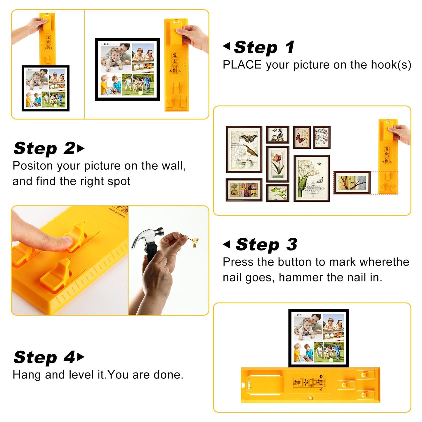 Stalishare Picture Hanging Kit 220PCS, Instaframe Easy Picture Hang and Level Tool, Wall Hanging Kit Assorted with Sawtooth/ Wire Hangers, Small Hammer for Photo/ Painting/ Art/ Canvas/ Home Decor