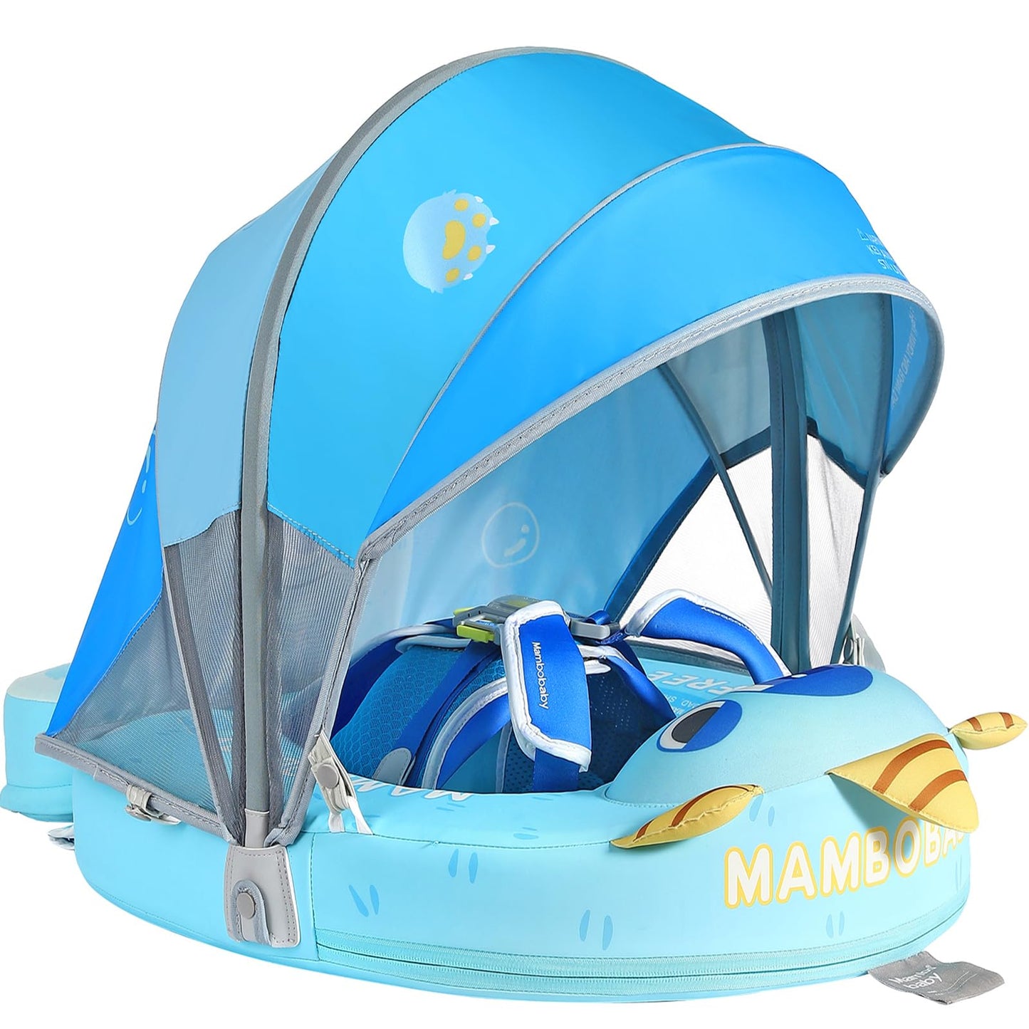 Mambobaby Float Add Tail No Flip Over Non-Inflatable Baby Swim Float Pearl Foam Solid Water Floats Smart Swim Trainer Infant Pool Float Swim Ring with Sun Canopy