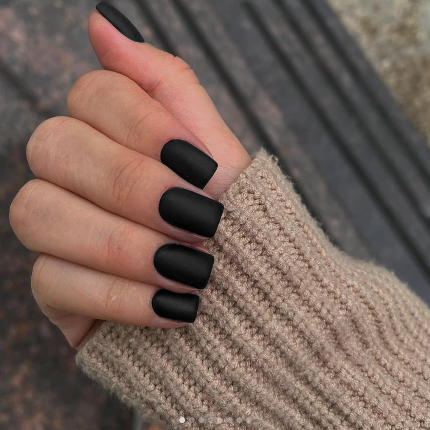 Matte Black Press on Nails Short Square Fake Nails Short Square Nails Press ons, Soft Gel Acrylic Glue on Nails Stick on for Women Thick Solid Color 24pcs
