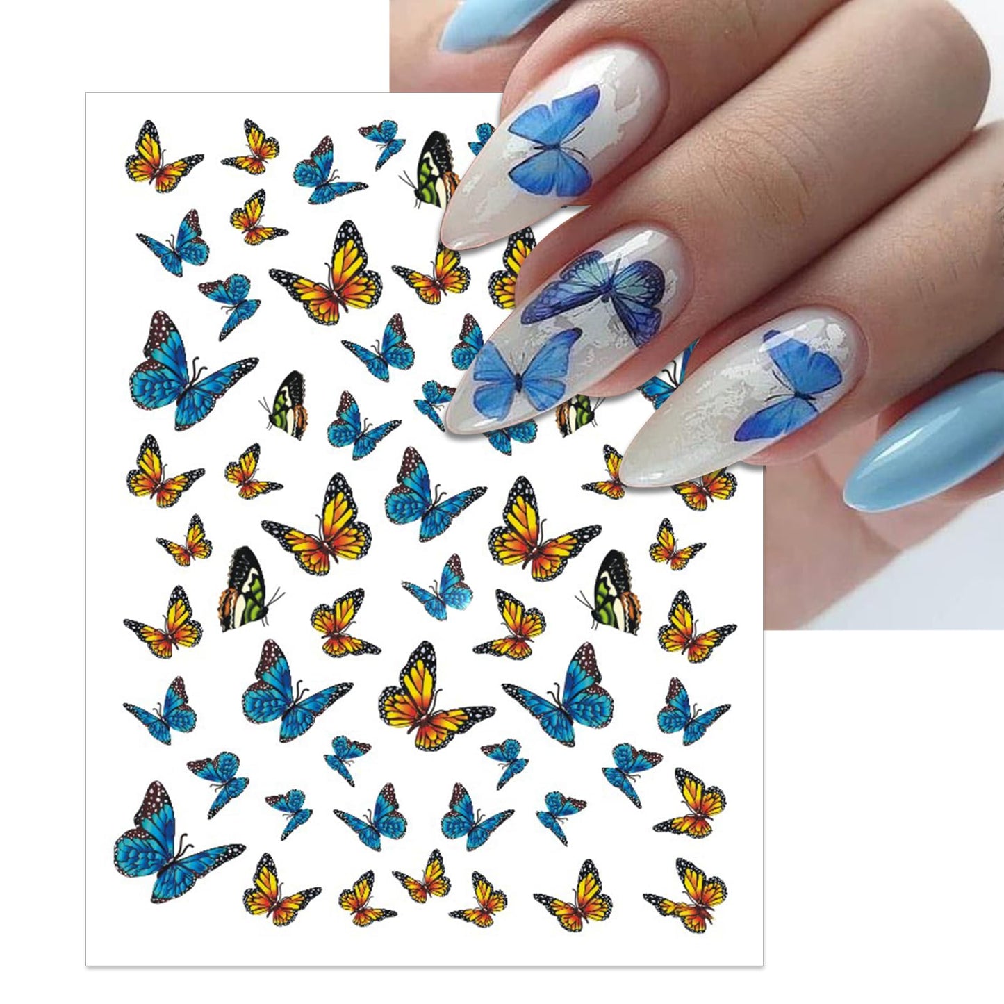 IDDFEVE 12 Sheets Butterflies Nail Art Stickers, Self-Adhesive 3D Butterflies Wings Nail Decals, Variety Color Glitter Design Nail Decorations