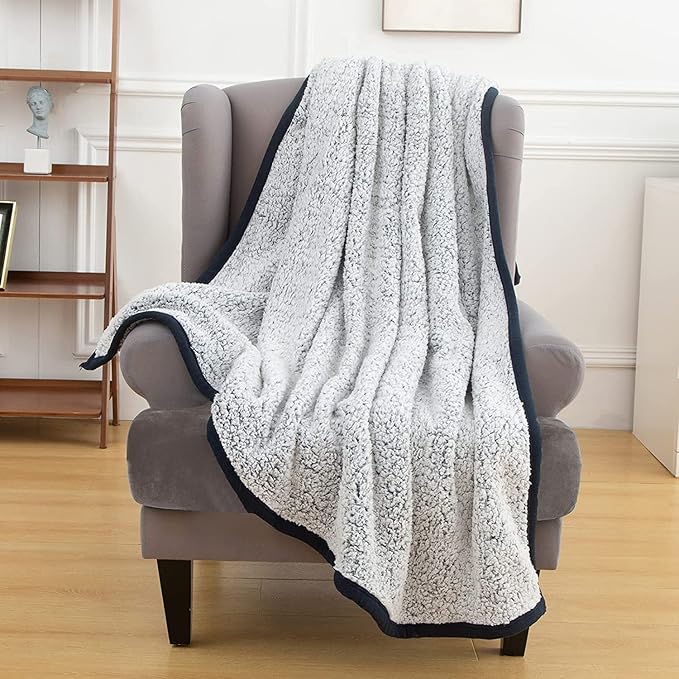 EMME Fuzzy Blanket Soft Fleece Throw Blankets for Women, Fluffy Sherpa Throws(Plush Navy,50"x60")