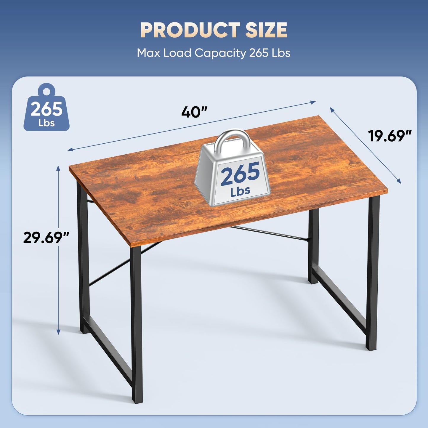 DUMOS 40 Inch Small Computer Desk Writing Gaming Study Work Desks for Bedroom Home Office with Metal Frame Simple Modern PC Table Workstation, Modern Brown