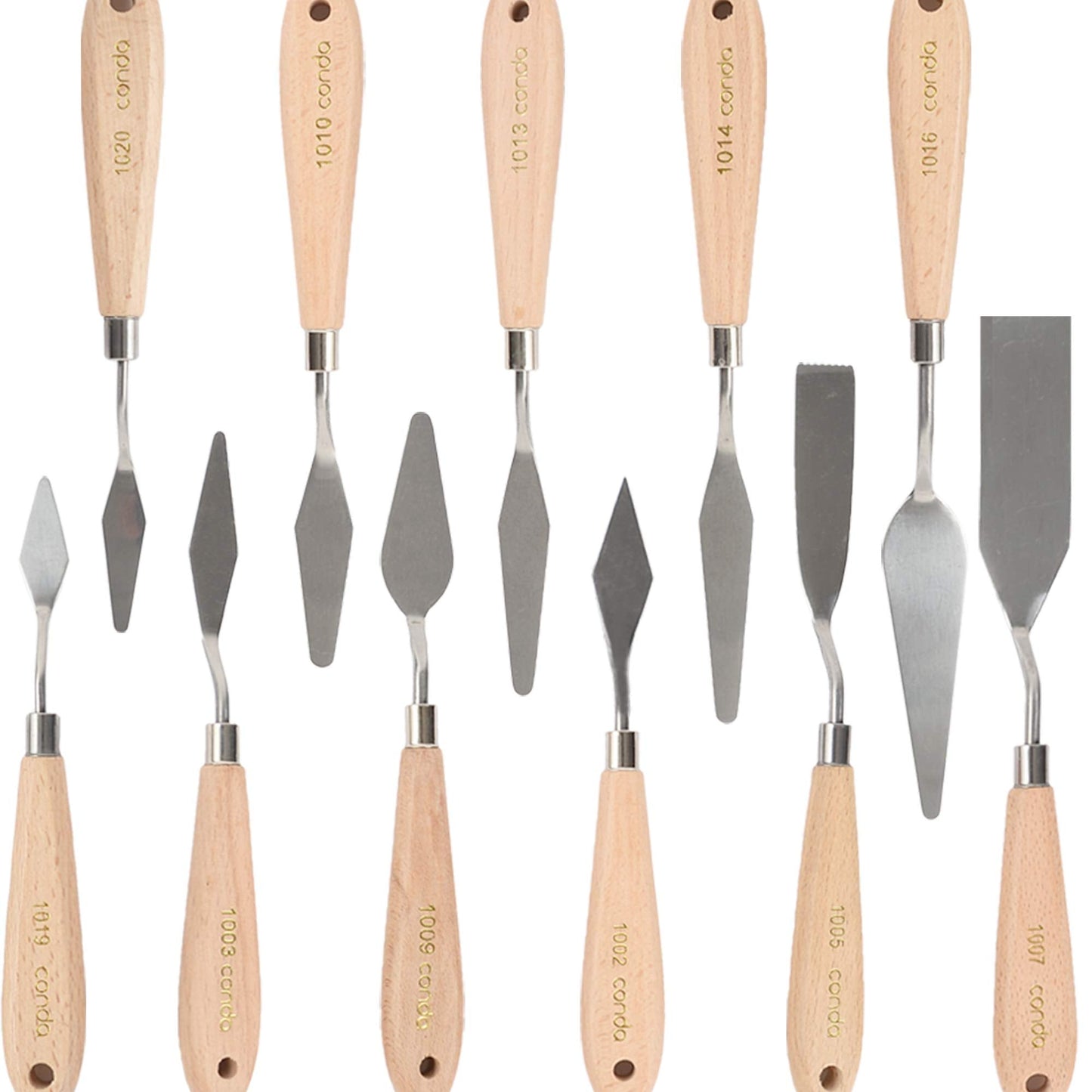 CONDA 11 Piece Stainless Steel Wood Handle Spatula Palette Knife and CONDA Paint Brushes Set of 24