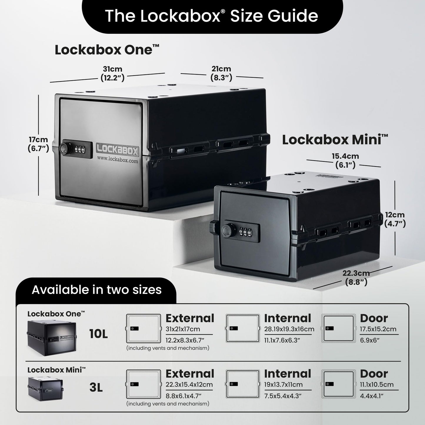 Lockabox One™ | Compact and Hygienic Lockable Storage Box for Food, Medicines, Tech and Home Safety | One Size 12 x 8 x 6.6 inches externally (Jet)