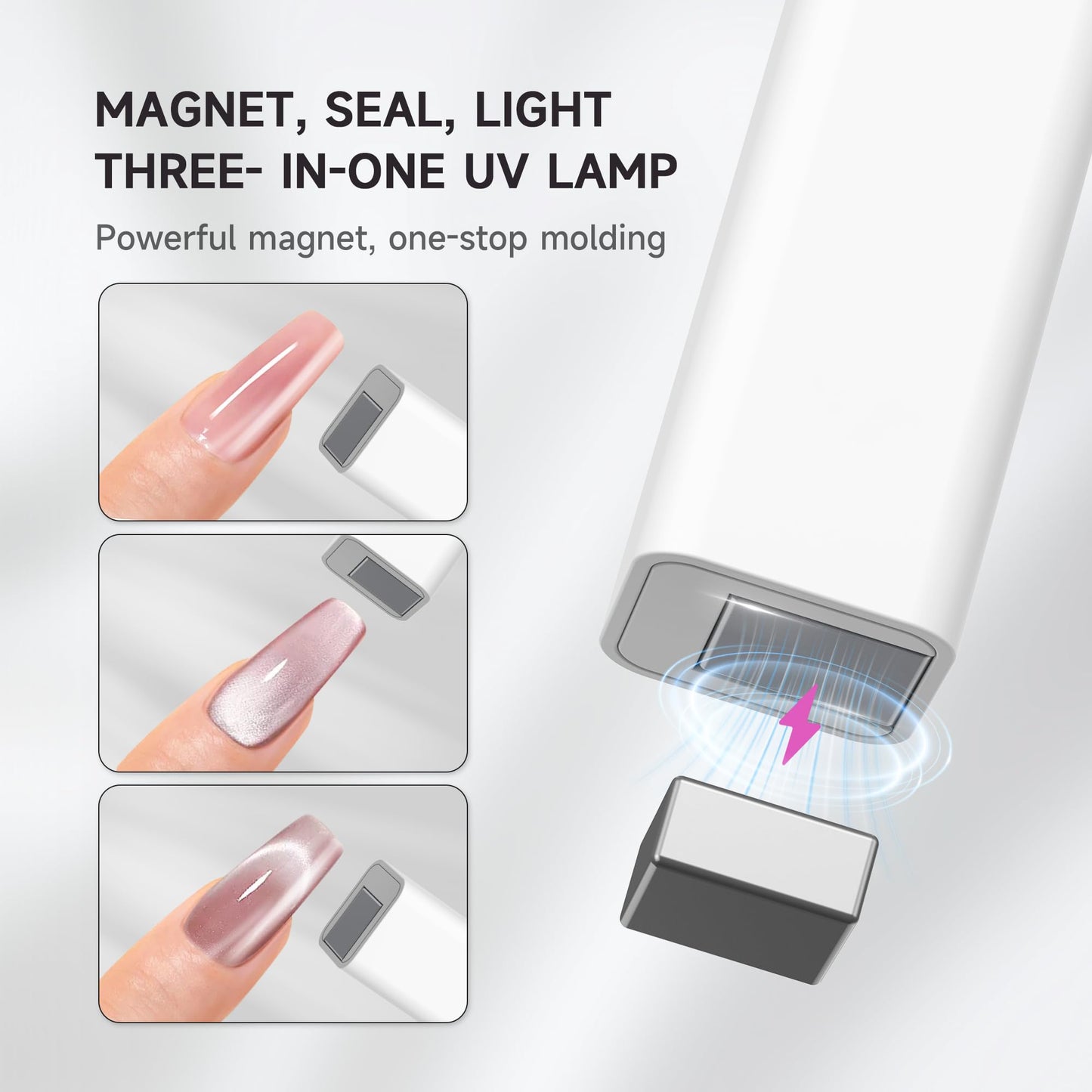 Halmai Handheld UV Nail Lamp for Gel Polish,Portable Mini Red Light with LED,Cordless Rechargeable USB Dryer,At-Home Manicure Salon Tool with Fingernail Curing,Nail Stamping & Cat Eye Magnet (White)