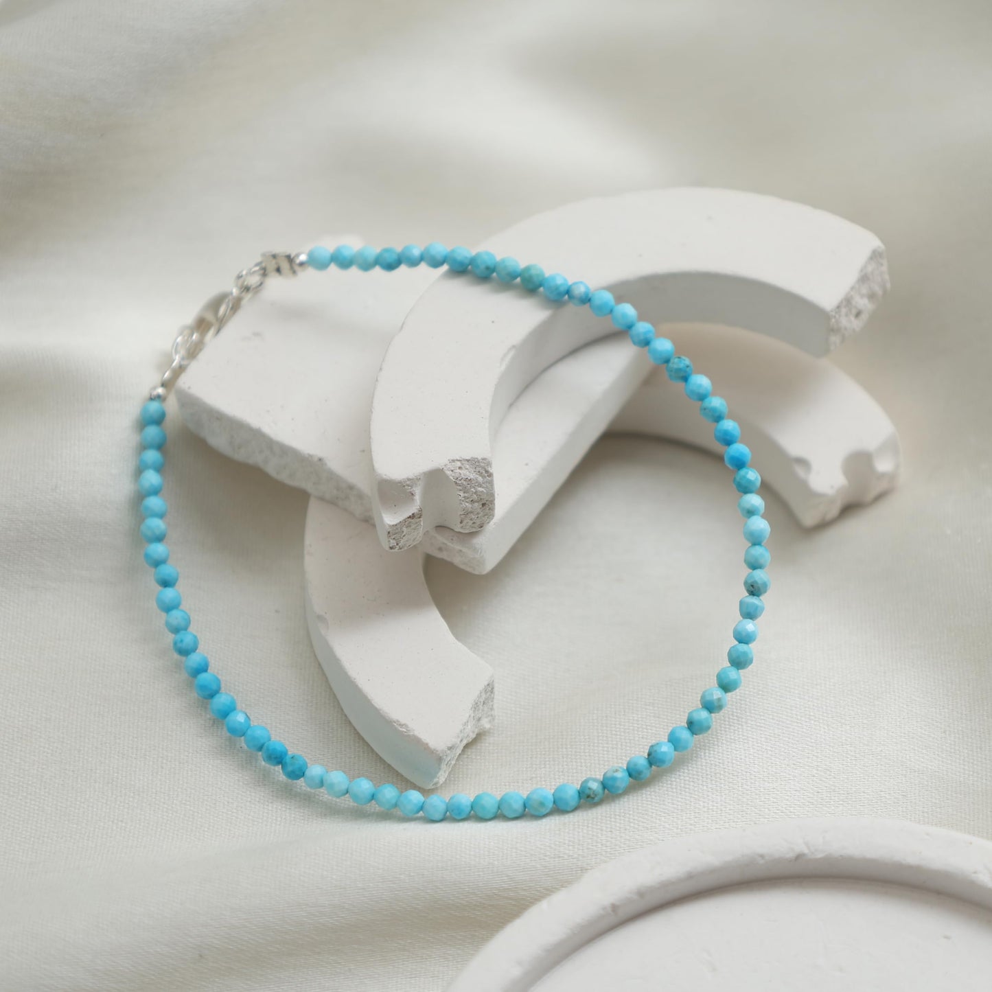 Gempires Turquoise Bracelet for Women | Dainty Handmade Gemstone Beads 2.5 mm | Minimalist Stacking Bracelet | Adjustable Lightweight Everyday Jewelry | Boho Blue Stone Gift for Her