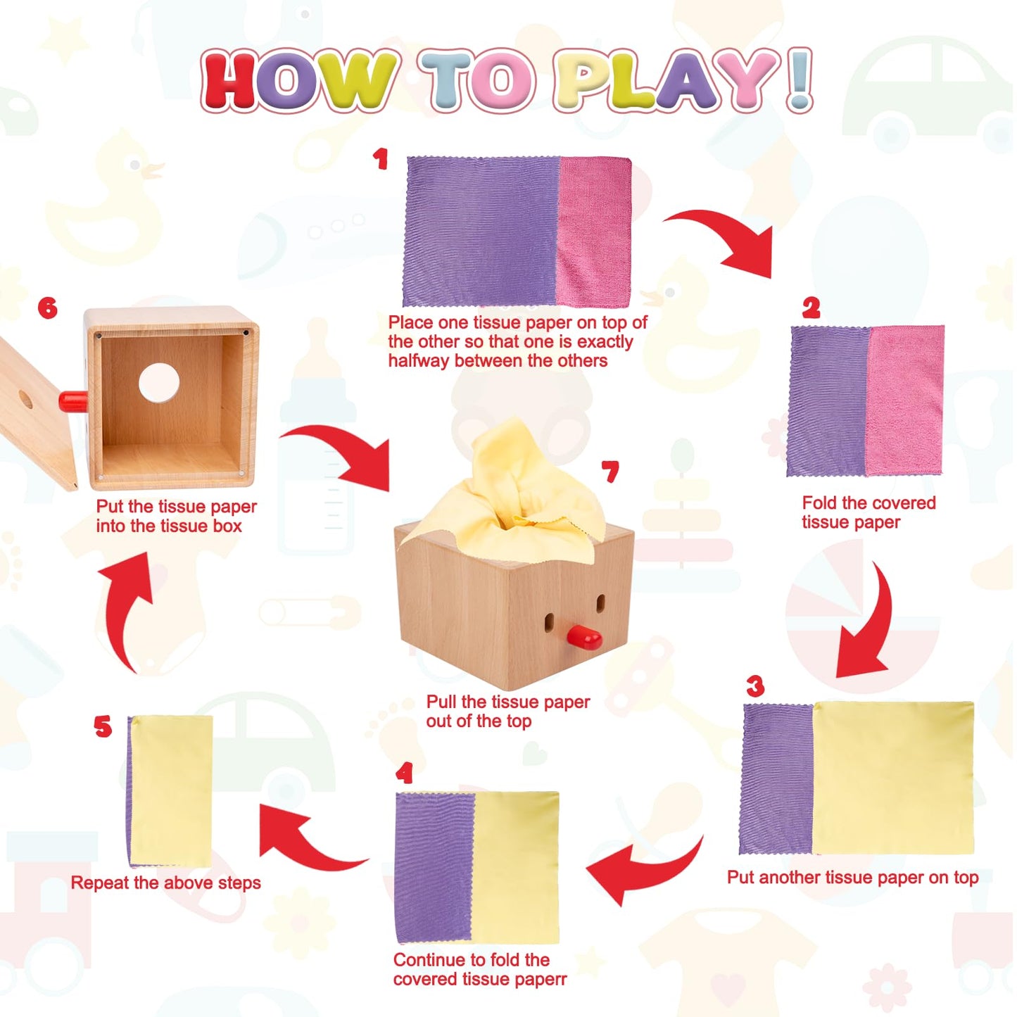 Adena Montessori Baby Full Wood Tissue Box Infant Toys for 6-12 Months Baby