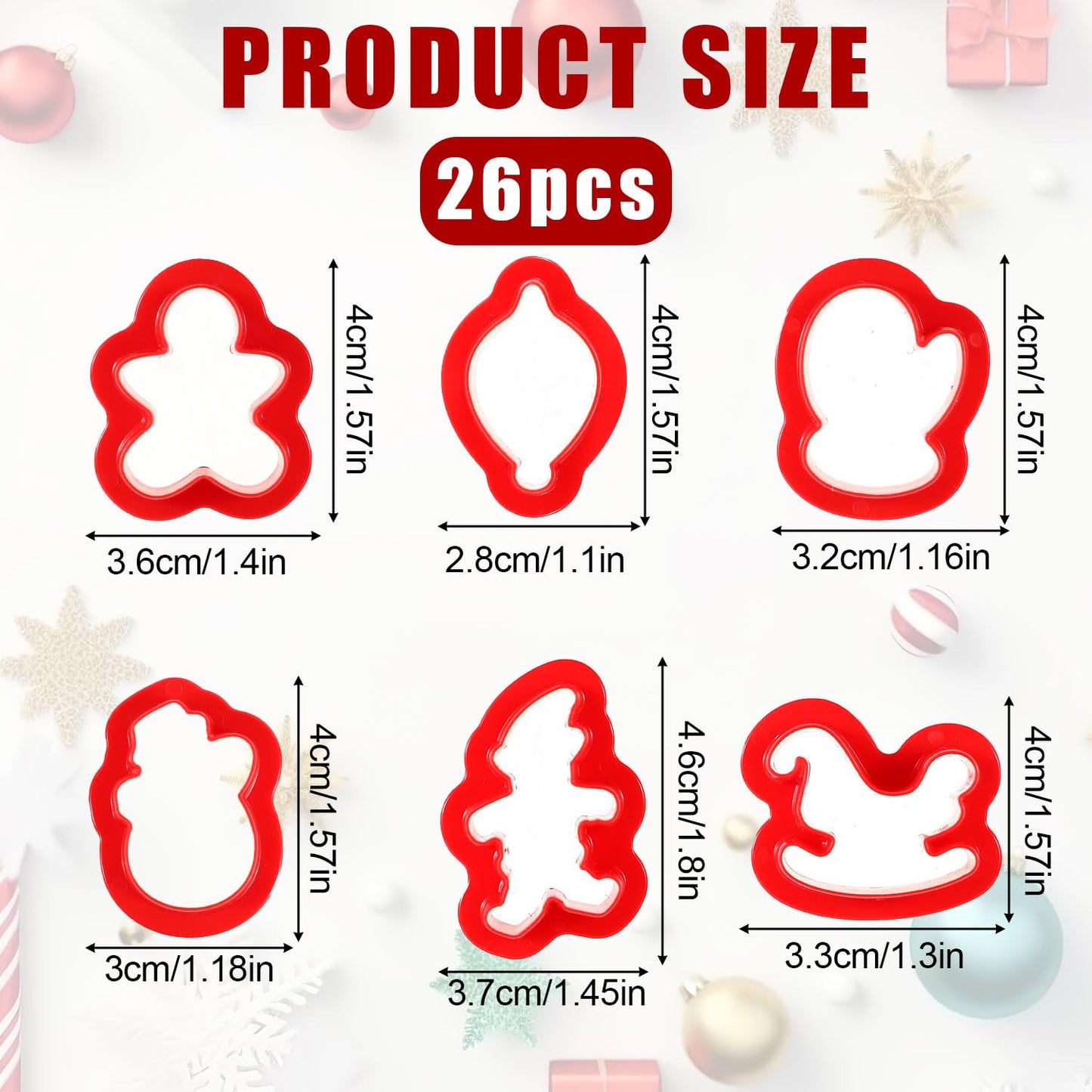 26pcs Christmas Polymer Clay Cutters for Ornaments, Resin Polymer Clay Molds Mini Xmas Holiday Embedded Clay Cutters 26 Design Polymer Clay Tools for Earrings Jewelry Making DIY Craft (Red)