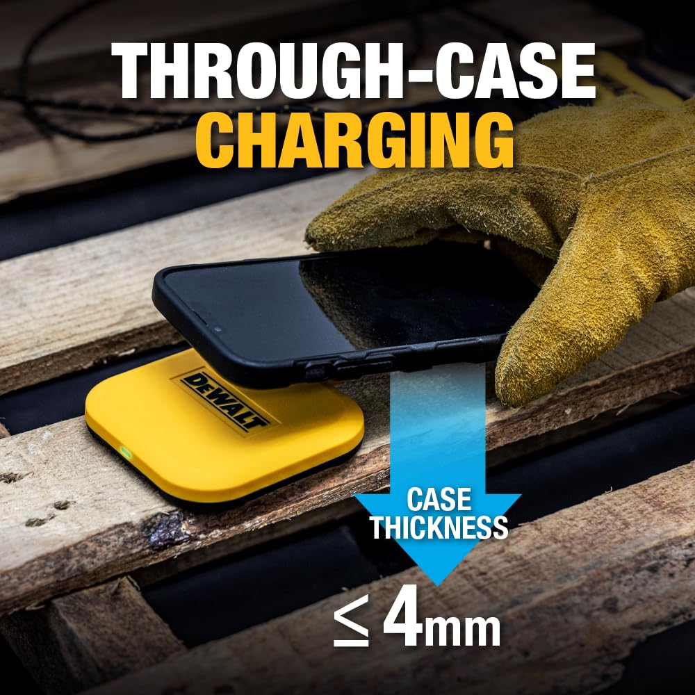 DEWALT Heavy Duty Wireless Charger, 10W Max Fast Wireless Charging Pad Compatible with iPhone 17/16/15/14/13/12/11/X/8 Pro Max Plus Samsung Galaxy S22/S21 AirPods (Type C Cable/AC Adapter Included)