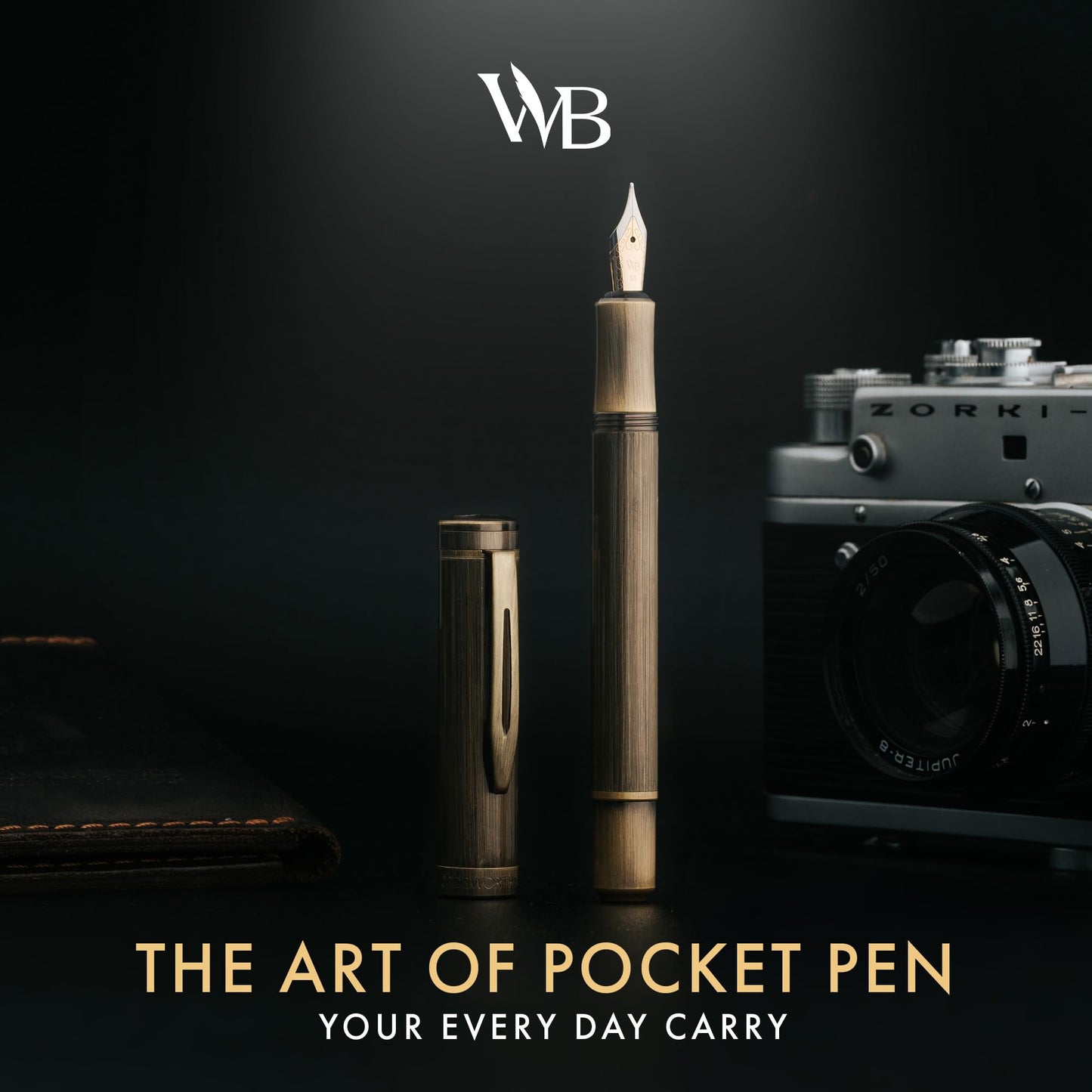 Wordsworth and Black Fountain Pen Mini EDC: Luxury Bronze Heavy Pocket Pen, Medium Nib, 6 Ink Cartridges, Ink Converter, Travel Refillable Writing Pen Gift Set, Men & Women