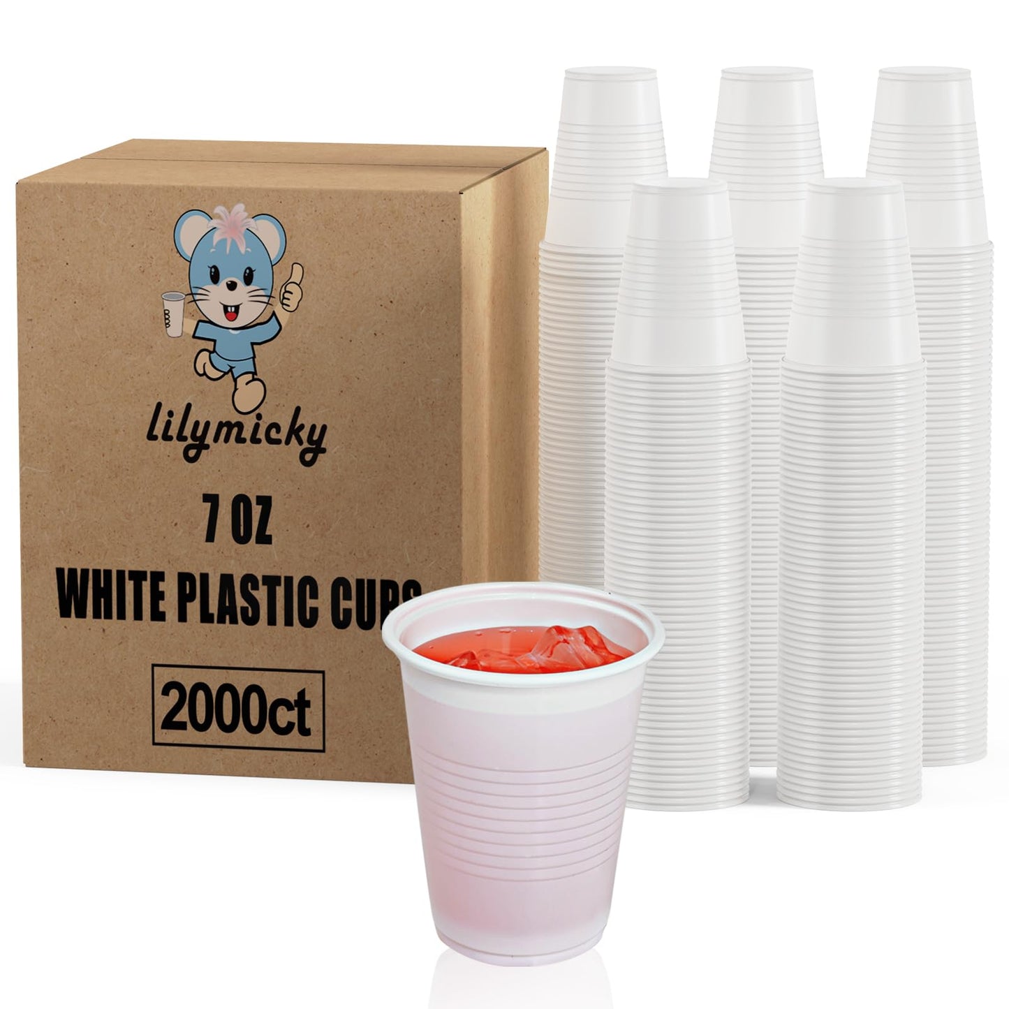Lilymicky 2000 PACK 7 oz White Plastic Cups, 7 Ounce Disposable Drinking Cups for Birthday Parties, Picnics, Ceremonies