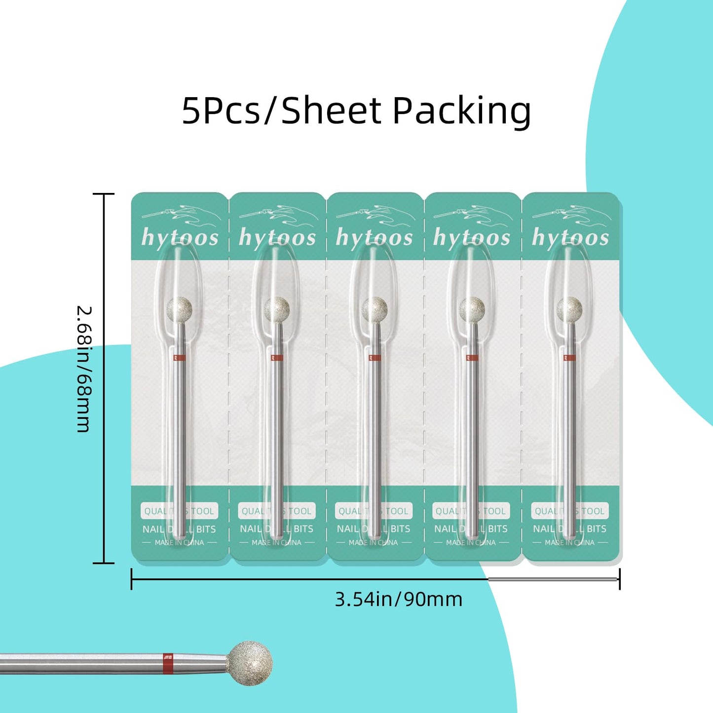 HYTOOS 5mm Ball Cuticle Clean Nail Drill Bits 5Pcs/Set Russian Diamond Nail Bit Professional Safety Under Nail Cleaner Burr for Cuticle Dead Skin, Electric Nails Drill Accessories, Fine