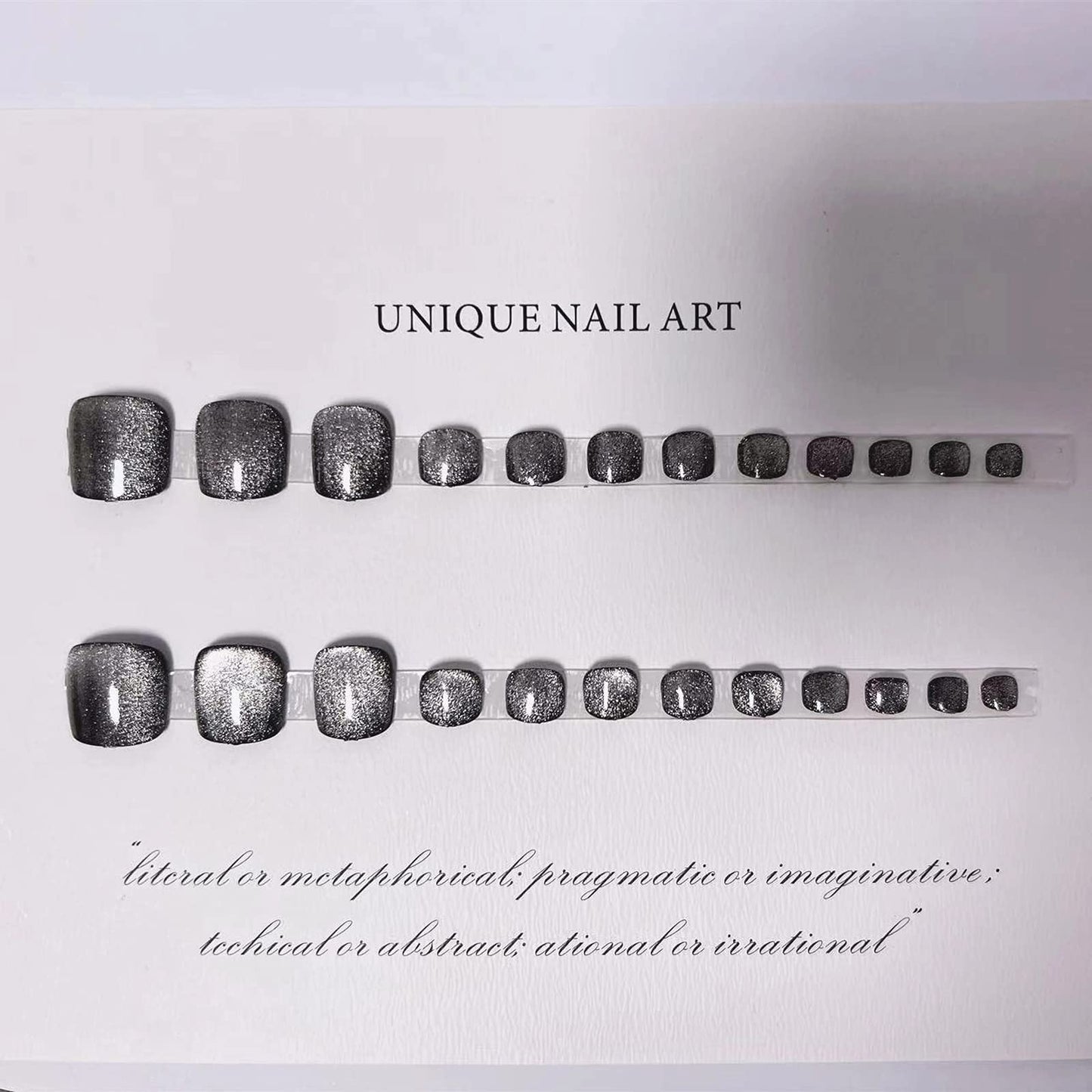 MISUD Press on Nails - Toe Glue on Nails with Black Cat Eye, Acrylic Toenails Bling Design 24 pcs