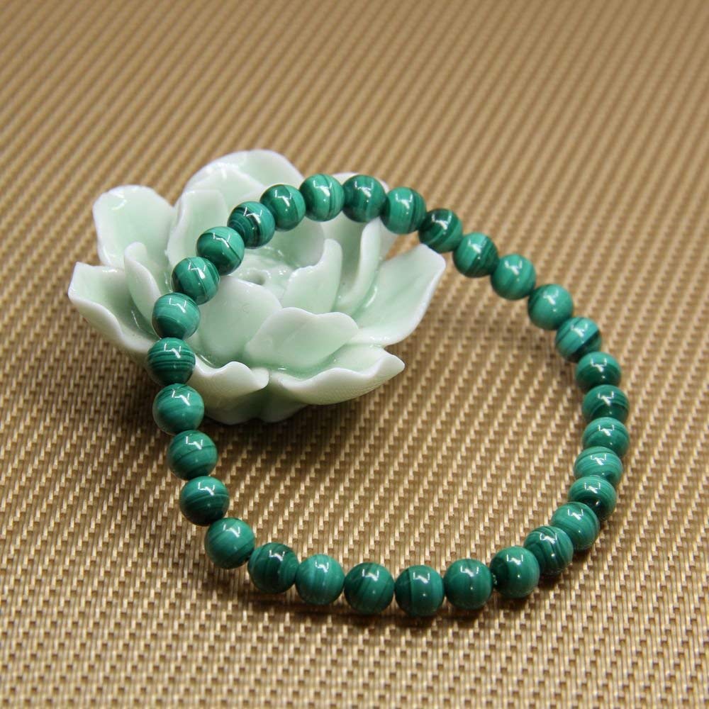 Angelstones Handmade Natural Malachite Healing Gemstone 6mm Round Beads Stretch Crystal Bracelet 7 Inch Unisex