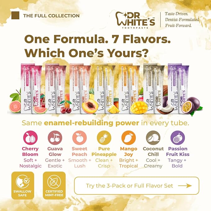Dr. White’s Fluoride-Free nHA Toothpaste 3-Pack; Dentist-Formulated, Nano Hydroxyapatite + Xylitol, Sensitivity Relief Complex™, Mint-Free, Enamel Safe, Swallow-Safe (3.5 Oz, Pure Pineapple)