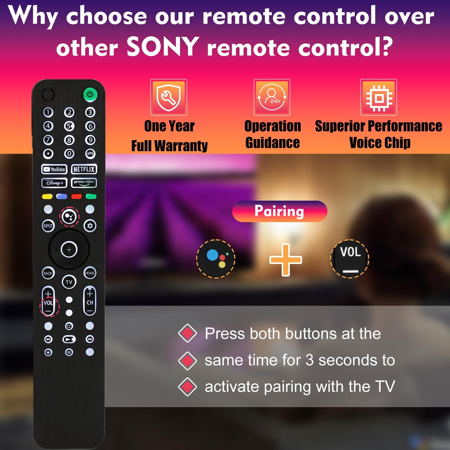 Universal Backlit Remote for Sony TV, for All 2019-2025 Sony Remote Control for Smart TV with Voice Control, Replacement Remote for Bravia XR/XBR/KD Series Google TVs, Backlight, 1 Year Full Warranty