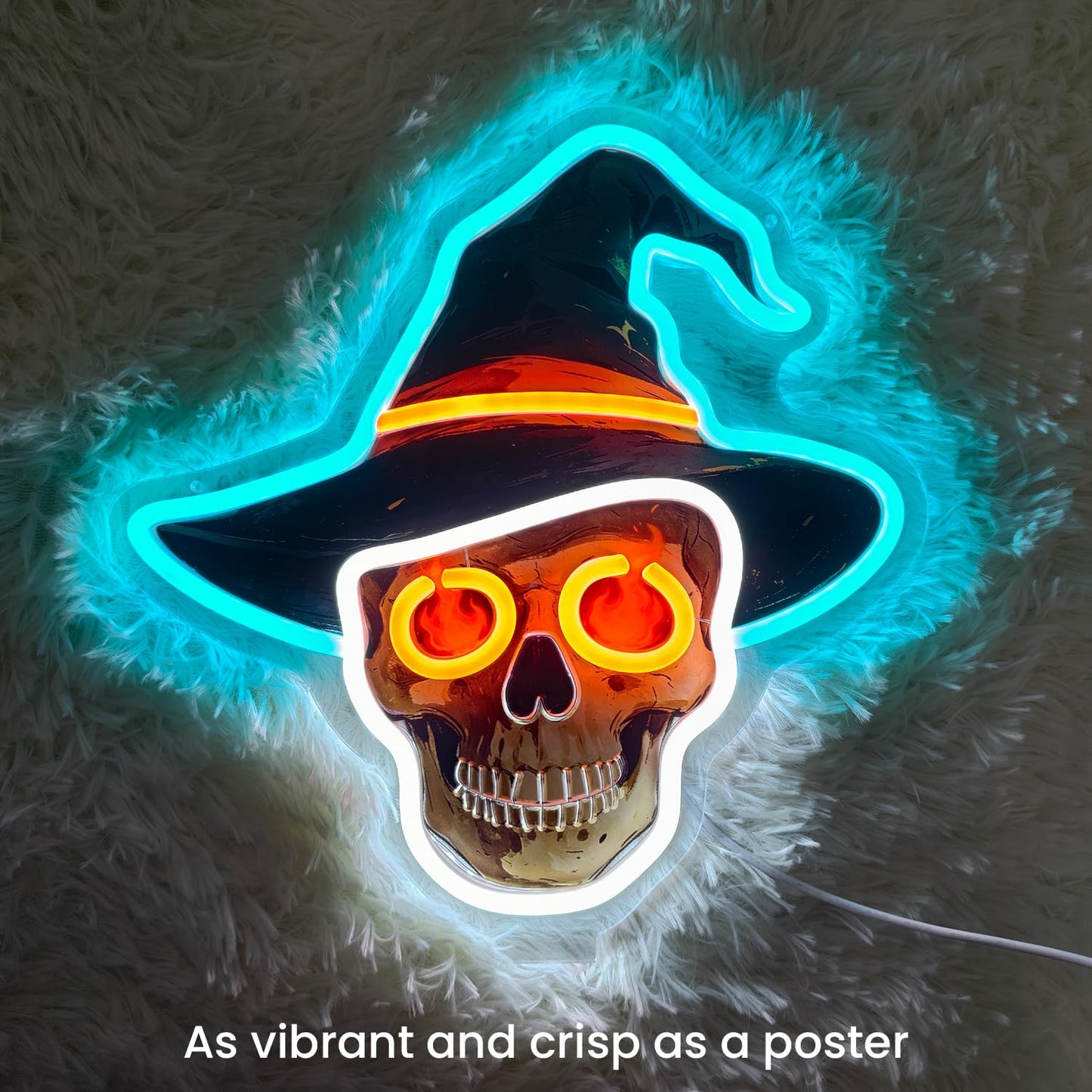 LED Halloween Skull Neon Sign Light Up Skull Wizard's Hat Lights Lighted Horror Neon Signs with Base for Bedroom Dorm Hallway Garage Man Cave Bar Gaming Room Wall Decor Desktop Counter Art or Gifts