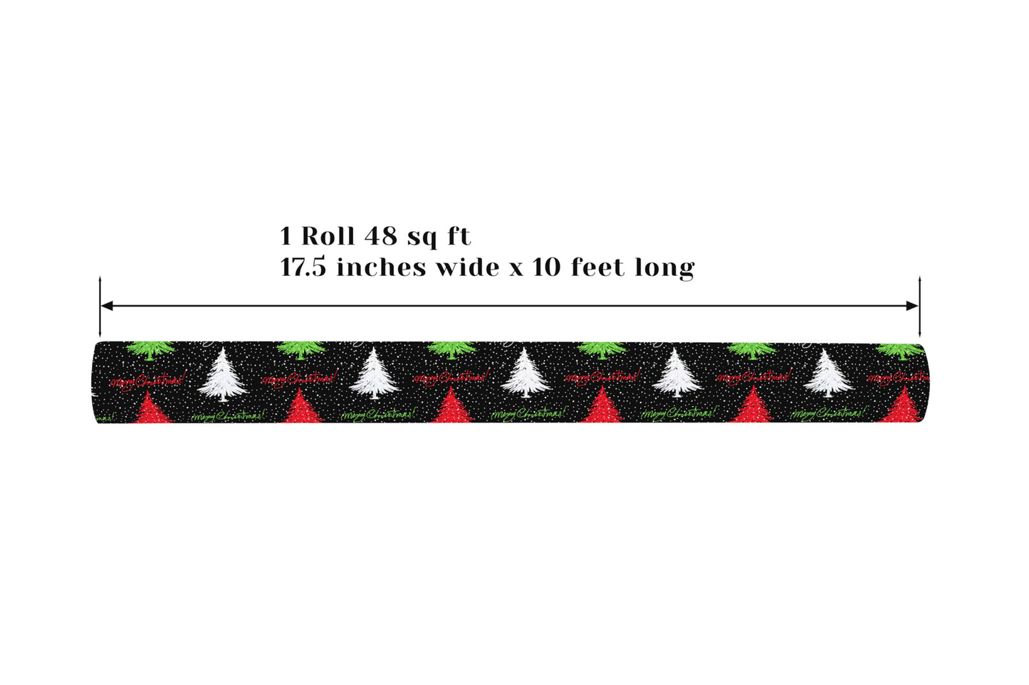 ZINTBIAL Christmas Tree Reversible Wrapping Paper Roll - Gift Wrap with Red & White Stripes on Reverse - Perfect for Holidays, Birthdays, and Halloween - 17.5 in x 33 ft (48 sq. ft)