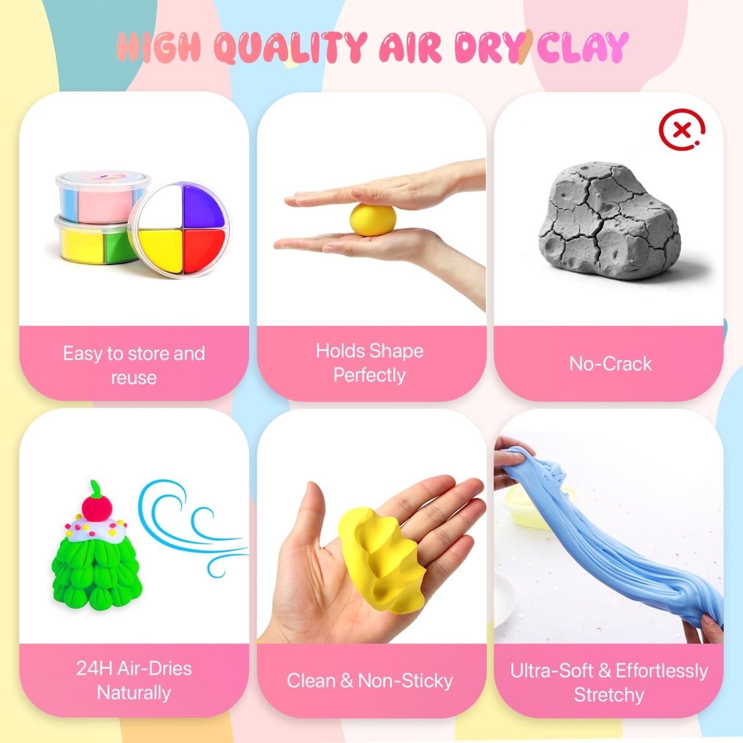 Air Dry Clay Kits for Kids - hittaty Cake Themed Model Magic Clay, 12 Boxes Molding Clay for Kids with Sculpting Tools and Tutorials, Safe, Soft & Non-Sticky DIY Arts and Crafts Gift for Boys & Girls