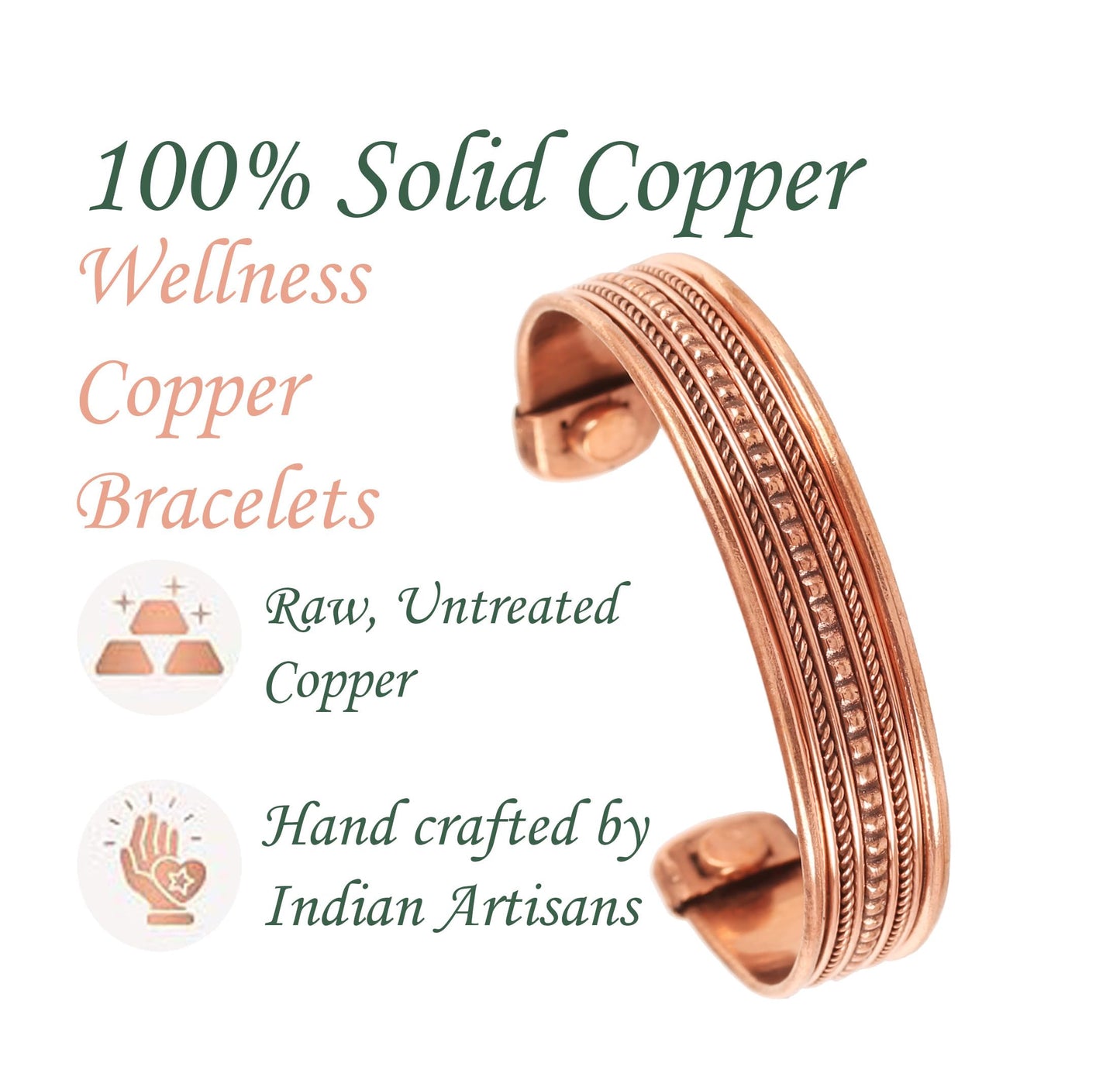 Touchstone Copper Magnetic Hand Forged With Solid And High Gauge Tibetan Magical Minimalistic Elegance Pure Copper Bracelet In Natural Copper Tone.