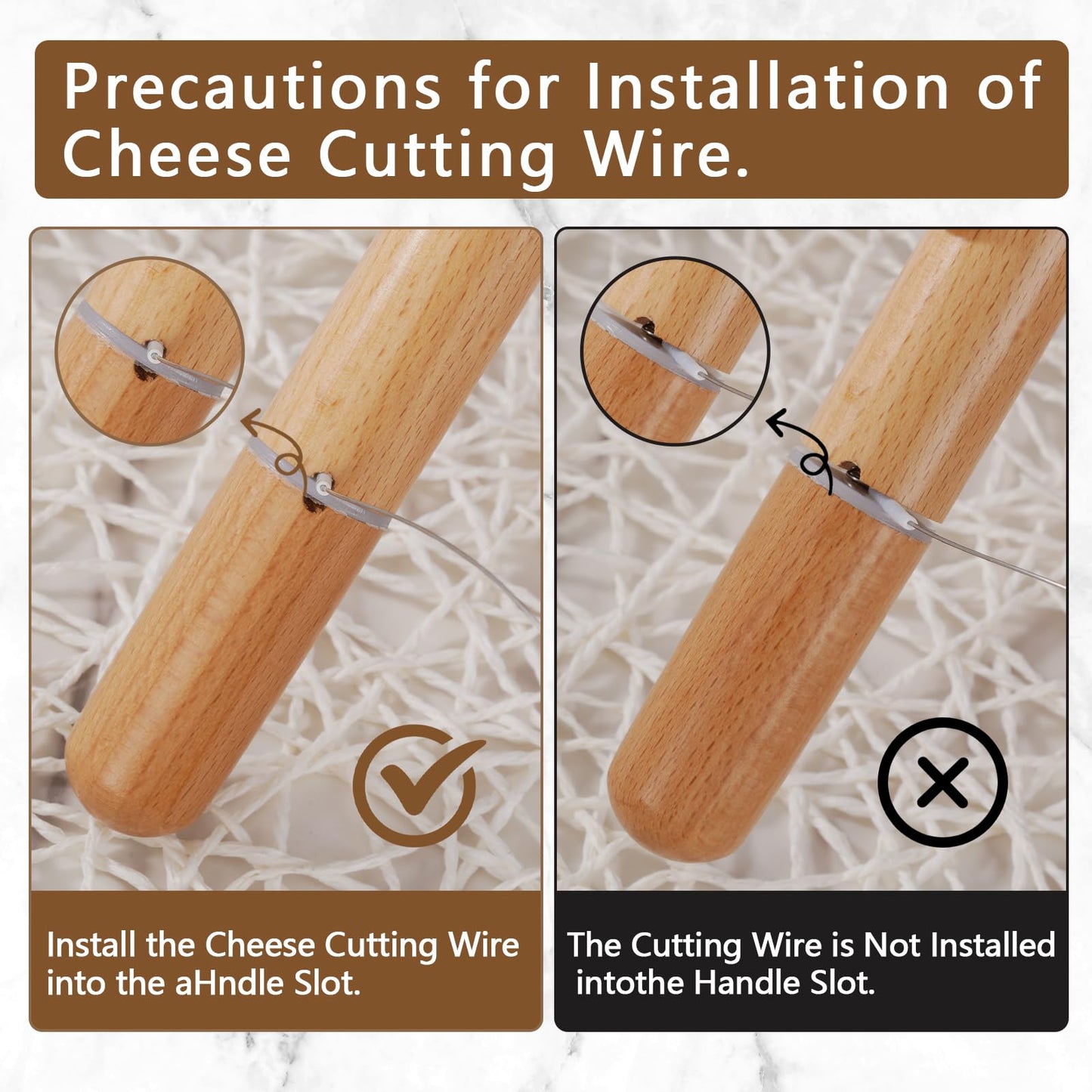 Xinglinsaiter Stainless Steel Cheese Slicer Wire 32"Long-For Soft and Hard Cheese (2 Beech wood handles + 3 Cutting Replacement Wires 32")