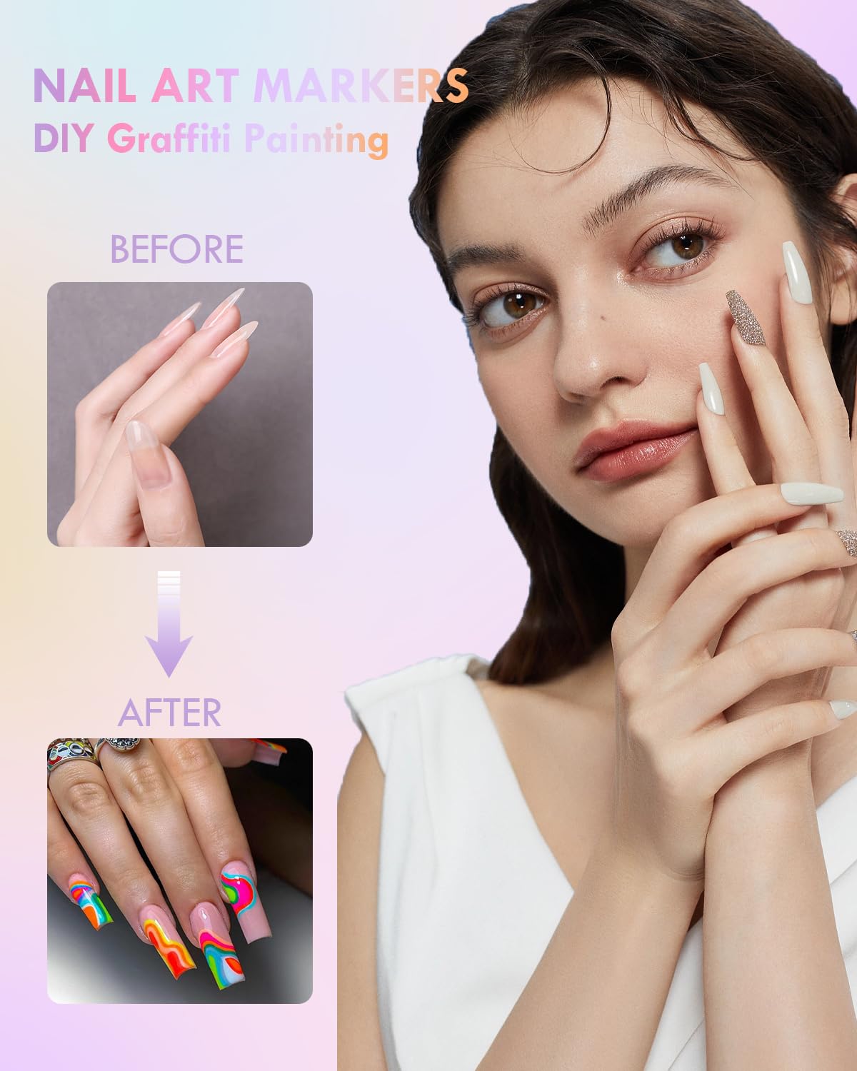 Xipan 36 Colors Nail Art Pens Set, 3D Nail Polish Pens Quick-Drying Nail Art Acrylic Paint Nail Point Dotting Liner Pen Tools for Home & Salon Nail DIY
