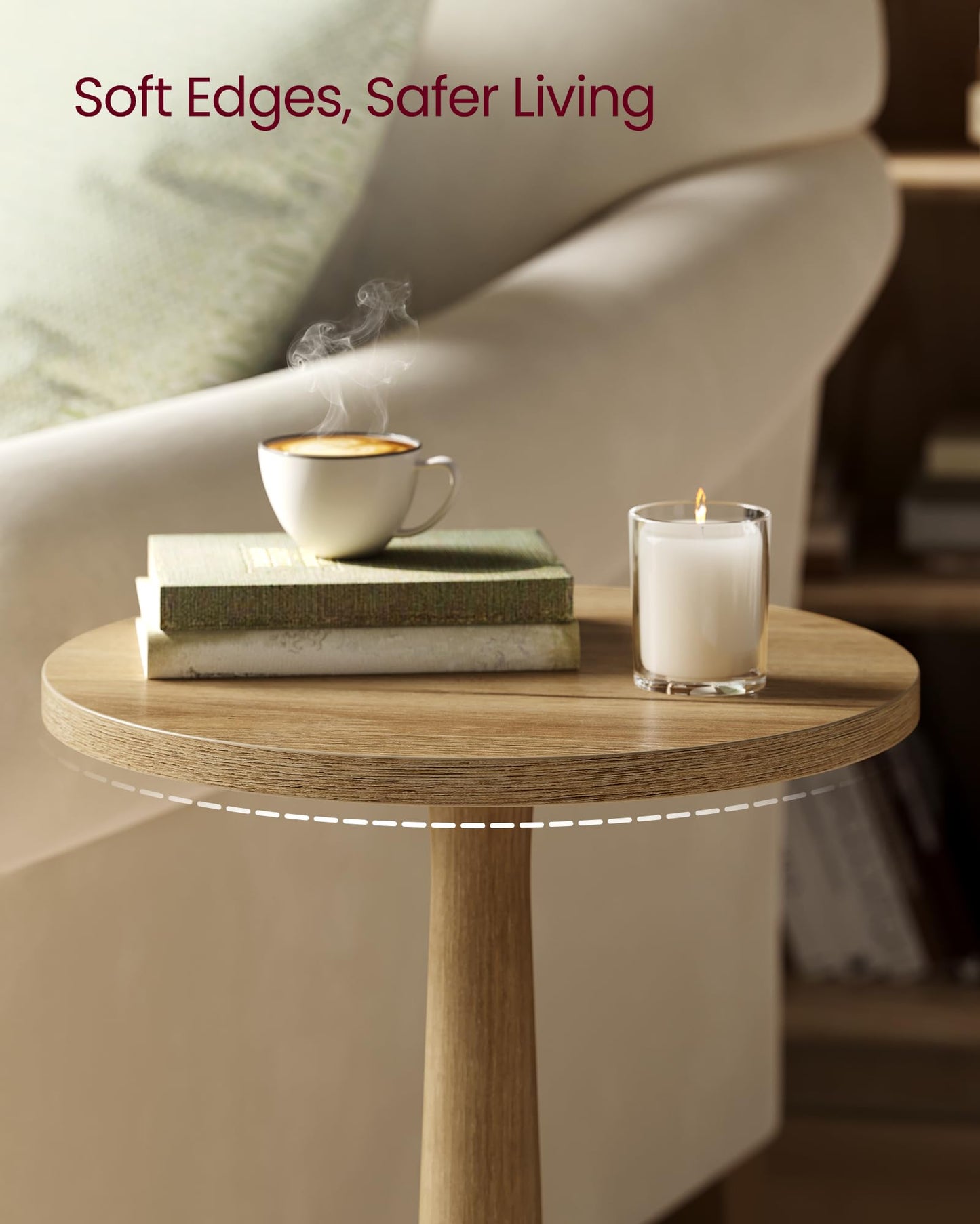 VASAGLE MARIEL Collection - Round Side Table, Small Drink End Table for Small Spaces, Accent Nightstand, Solid Wood Leg, Mid-Century Modern, for Living Room Bedroom, Natural Brown ULET293HC01S