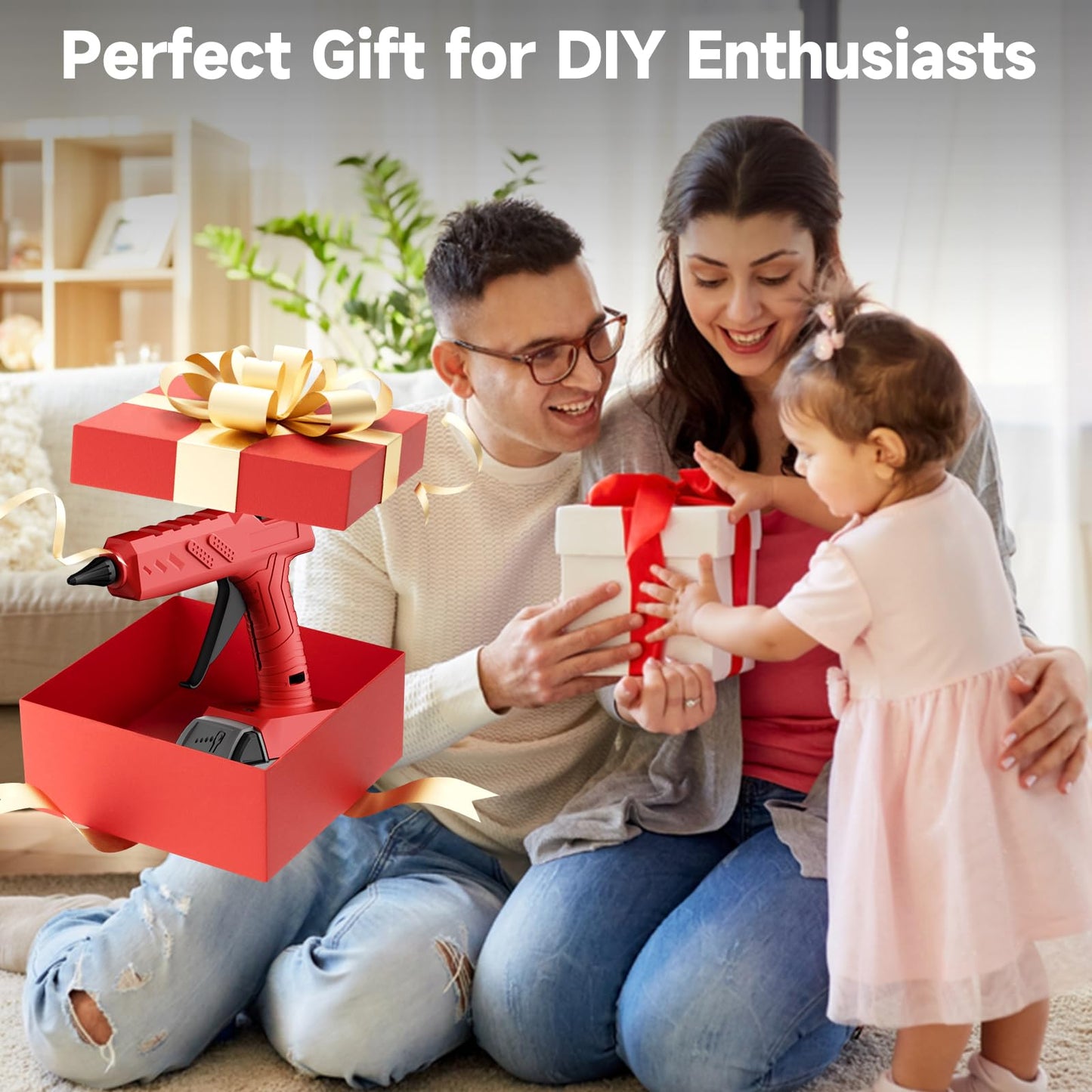 Cordless Hot Glue Gun Kit with Battery and Charger, 3.5Ah Rechargeable M18 Battery, 30pcs 0.43'' Glue Sticks, Fast Preheating, Wireless Full Size Glue Gun for Crafts & DIY