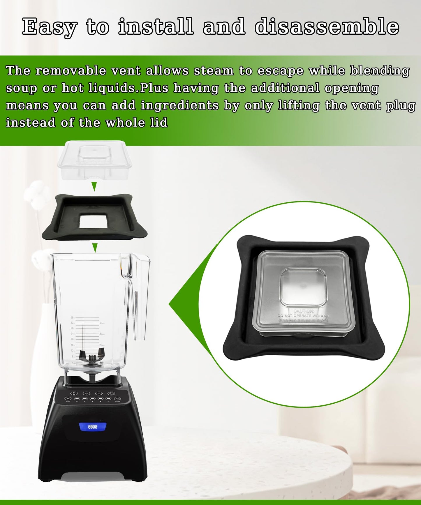 Blender Lid Replacement Compatible with Blendtec Commercial Blender,Soft Vented Gripper Mix-in with Square Clear Plug Compatible with WildSide+ and FourSide jars