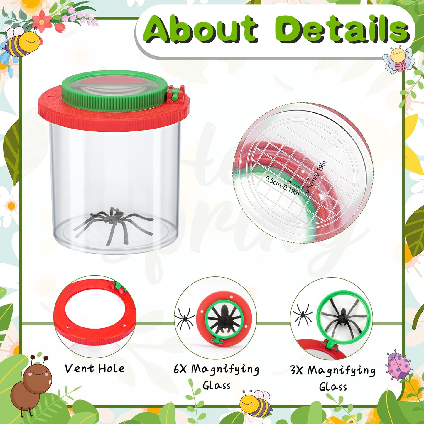 Coopay 24 Pcs Insect Bug Viewer for Kids - Bug Jars, Critter Insect Cage, Bug Container, Bug Catcher, Magnifying Insect Box for Children, Kids Science Nature Exploration Collecting Kit