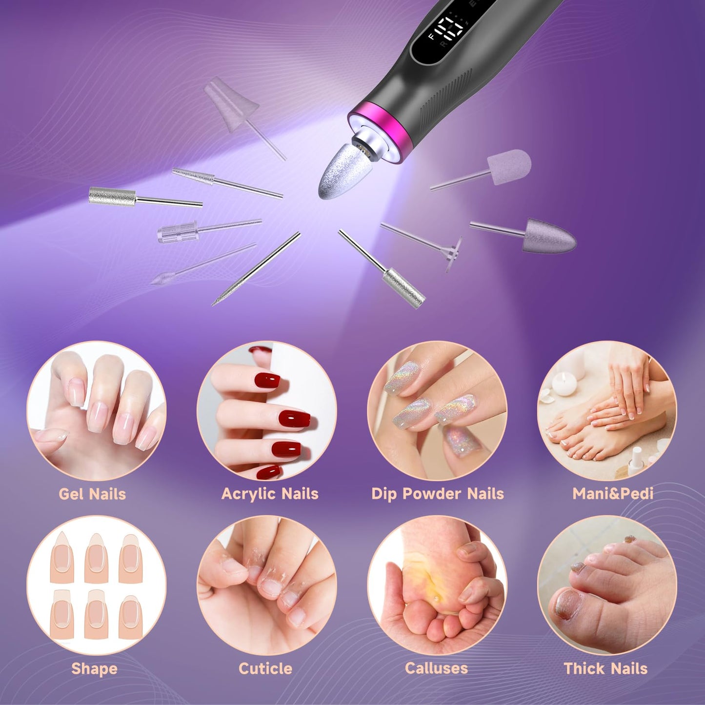 Professional Nail Drill,Electric Nail File kit for Acrylic Gel Nails,Electric Manicure and Pedicure Tools,10 Speeds Nail Care Gift for Trimmer,Grinder,Buffer(Black)