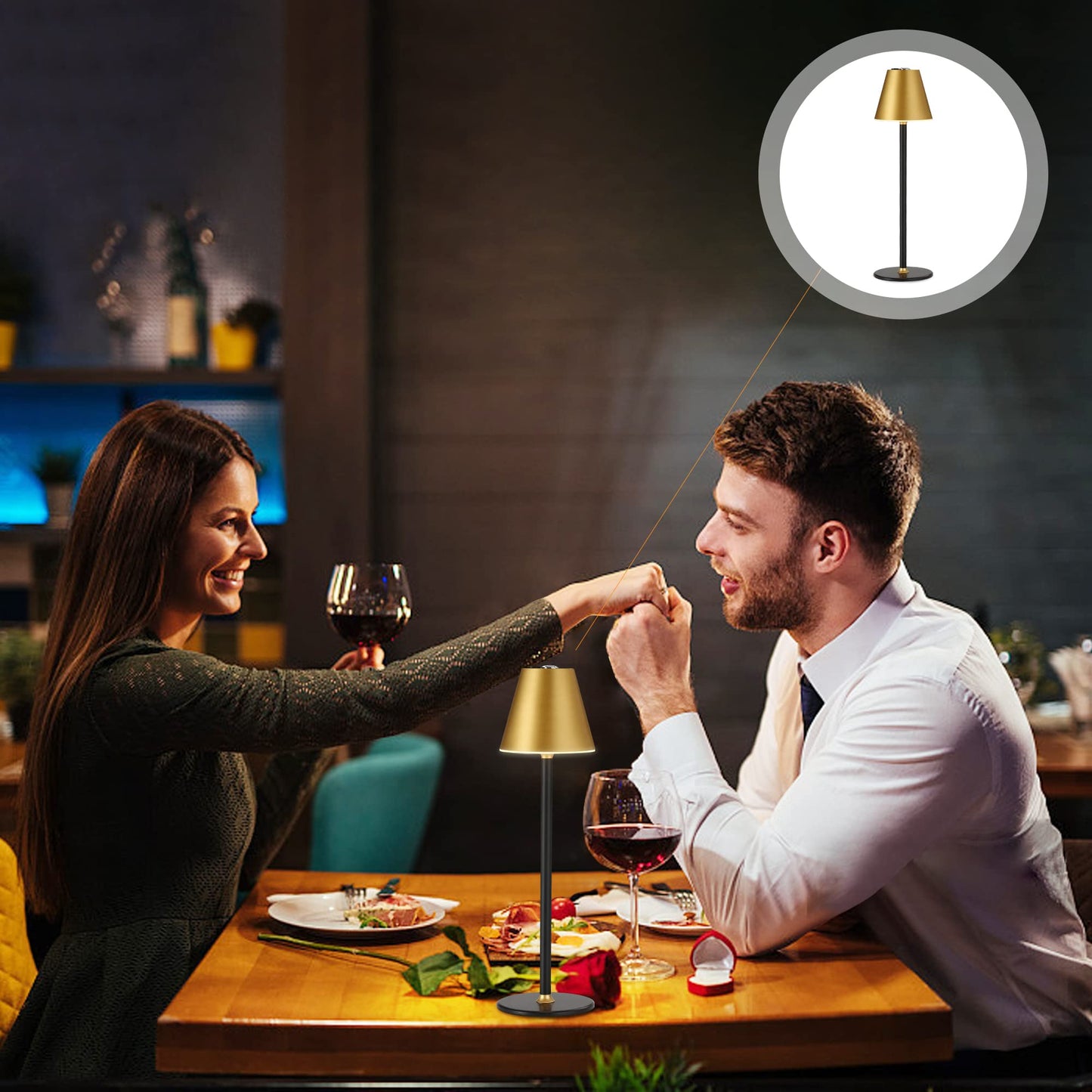 Timjorman 2-Pack Cordless Table Lamps - 5000mAh Rechargeable Battery Operated Desk Lamp, 3-Level Dimmable LED Night Light for Bedroom, Dining, Restaurant - Metal Design(Gold&Black 2-Pack)