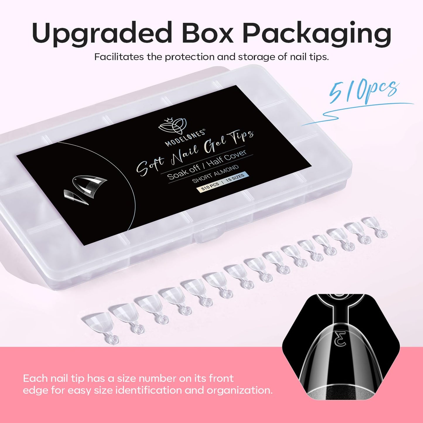 Modelones Short Almond Nail Tips - 510Pcs Half Cover Fake Gel Tips Pre-shaped Clear Acrylic Gel Kit False Extra Short Press on Nails for Extension DIY Salon 15Sizes