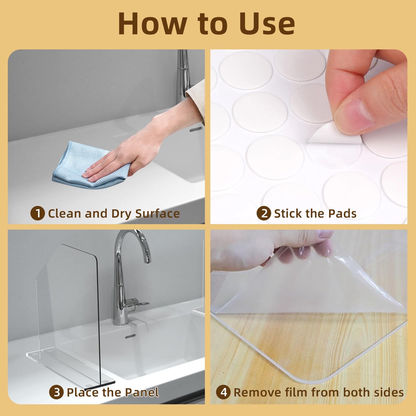 2 Pcs Acrylic Sink Splash Barrier, Clear Splatter Barrier, Freestanding Protective Panel with Cutaway, for Kitchen Hospital Labs Office, 23.6" L x 4.5" W x 18.5" H