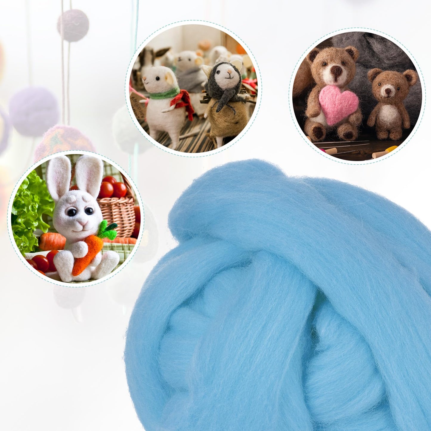 uxcell Needle Felting Wool, 3.5 Oz Nature Fibre Wool Yarn Roving for Wet Felting, Handcrafts, DIY Materials (Glass Blue)