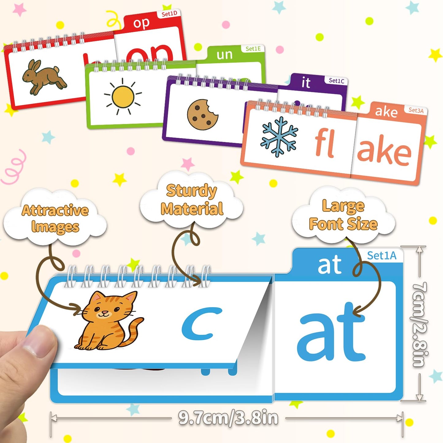 Sinoome Phonics Flash Cards Word Family Build Book, 40 Read & Rhyme Flip Books, Learn to Read for Kids Ages 4-8, Engaging Educational Tools for Preschool-Kindergarten, Fun Sight Words & Phonics Games
