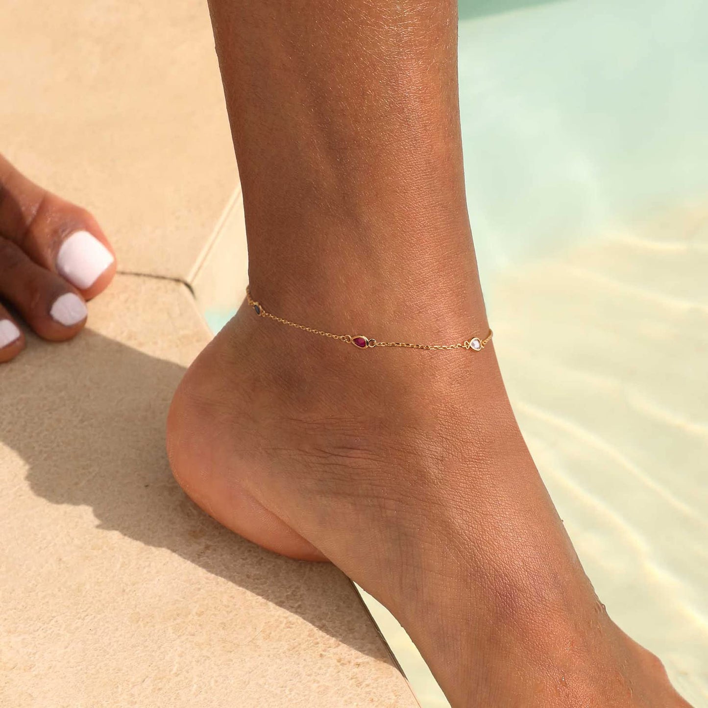 MTMY Gold Anklets for Women 14K Gold Plated Colorful Cubic Zirconia Tassel Foot Chain Dainty Adjustable Cute Summer Beach Boho Anklets Jewelry Gift(colorful drop A)