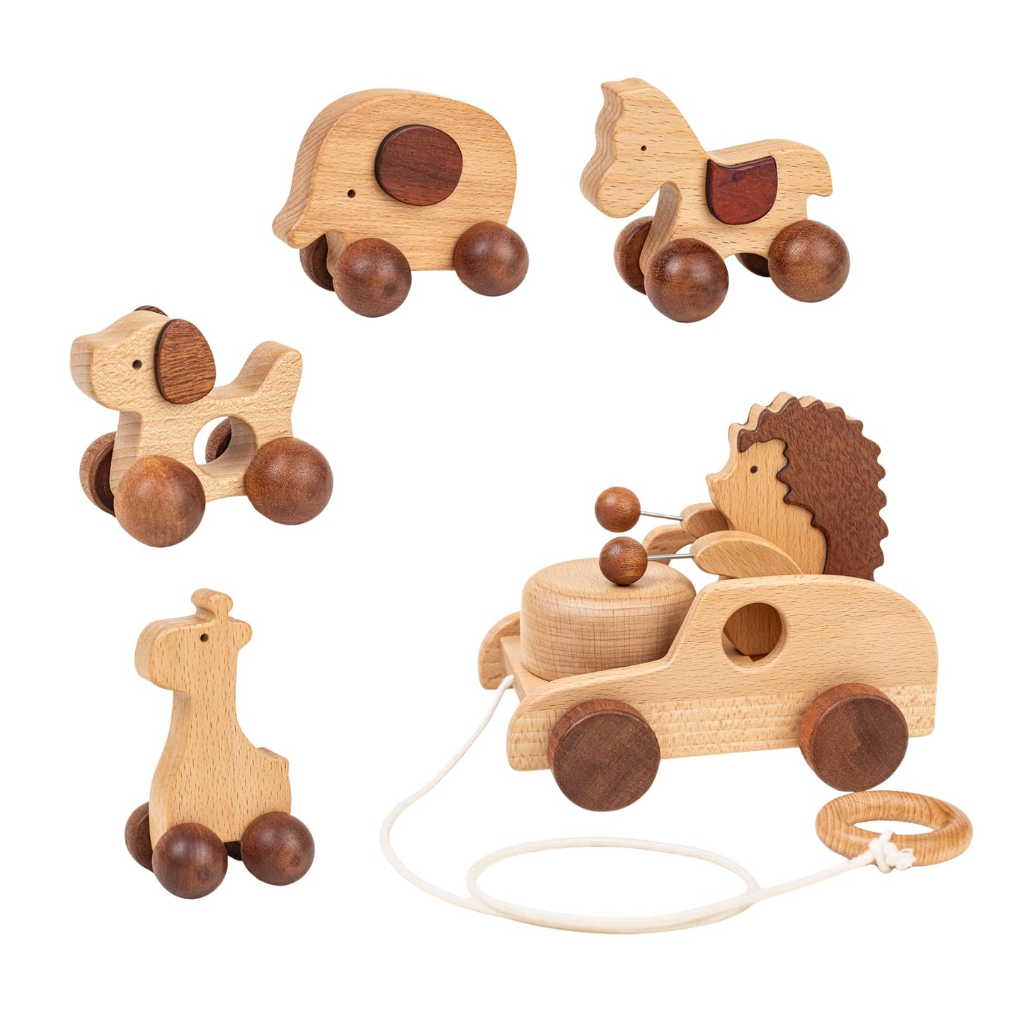 Hedgehog Pull Toy with 4Pcs Push Car Set