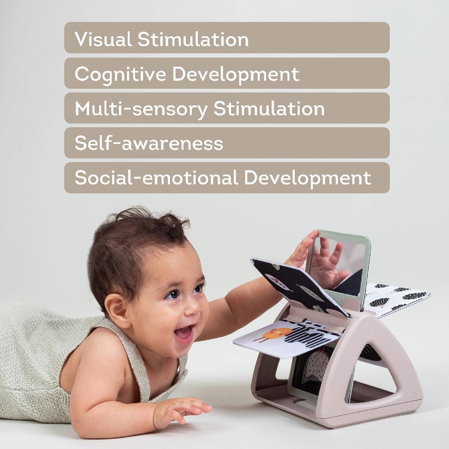 Taf Toys Black & White Rattling Spinning Book High Contrast Newborn Baby Toy 0-6 6-12 Months with Mirror for Visual Stimulation, Tummy Time & Early Cognitive Development, Montessori Learning Activity