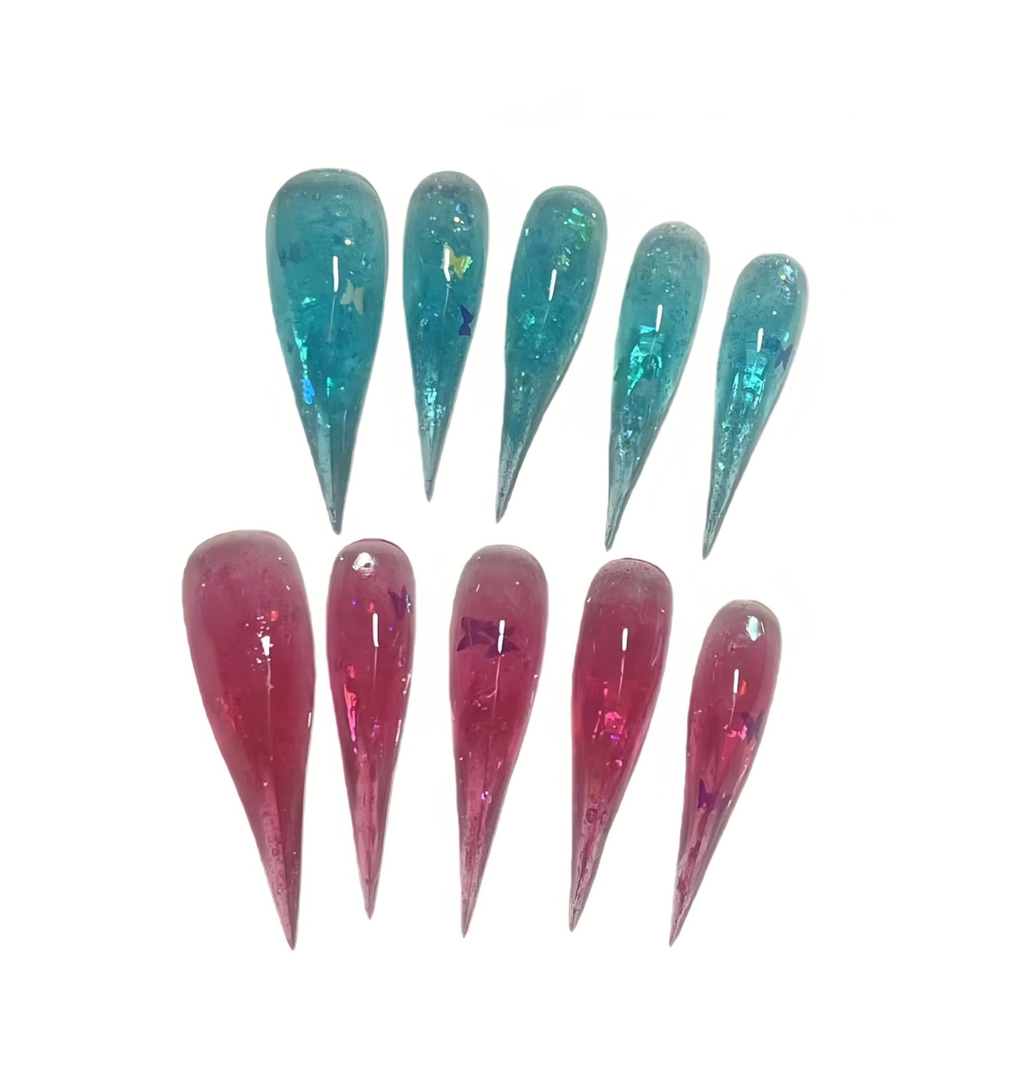 LOHAS Home Cool Style Wearable Nails Dragon Claw Press-on Nails, Crystal Red Blue, M