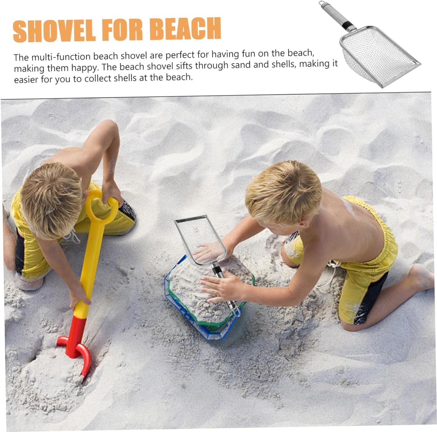 Hokoad 6Pcs Shelling Tools for Beach Include Beach Mesh Shovel, Sand Sifter with Extra Long Adjustable Handle and Mesh Beach Bag, Collecting Shells Beach Toys or Kids Girls Boys(6Pcs)