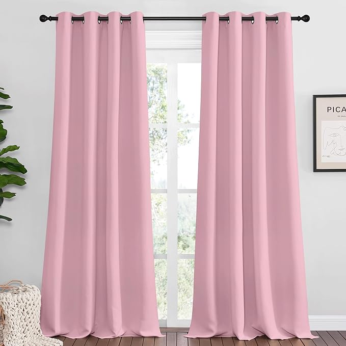 NICETOWN Crystal Pink Blackout Curtains 102" Long for Office, 55" Wide, 2 Pieces, Dining Room, Guest Room, Sound Reducing Heat and Cold Block Curtain Panels for Modern Room Decorative