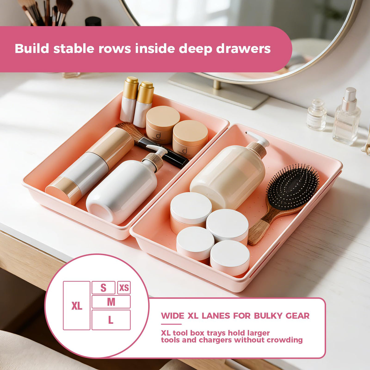 6 PCS Extra Large] Pink Drawer Organizer Trays with Non (6 Count)