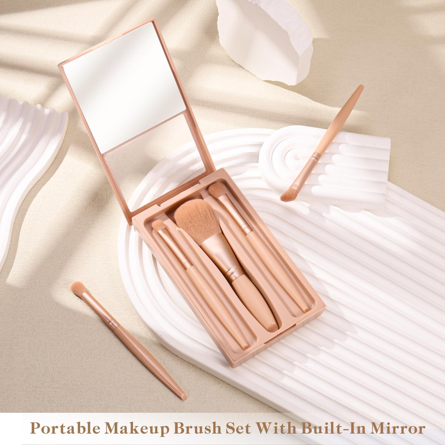 IRYCSSCE Eye Shadow Brush Set，2Sets Travel Makeup Brush Set With Case，Teen Brushes Makeup With Mirror，Kids Small Makeup Brush Kit，Girls Cosmetic Eyeshadow Brushes For Purse, Make Up Brushed (Apricot)