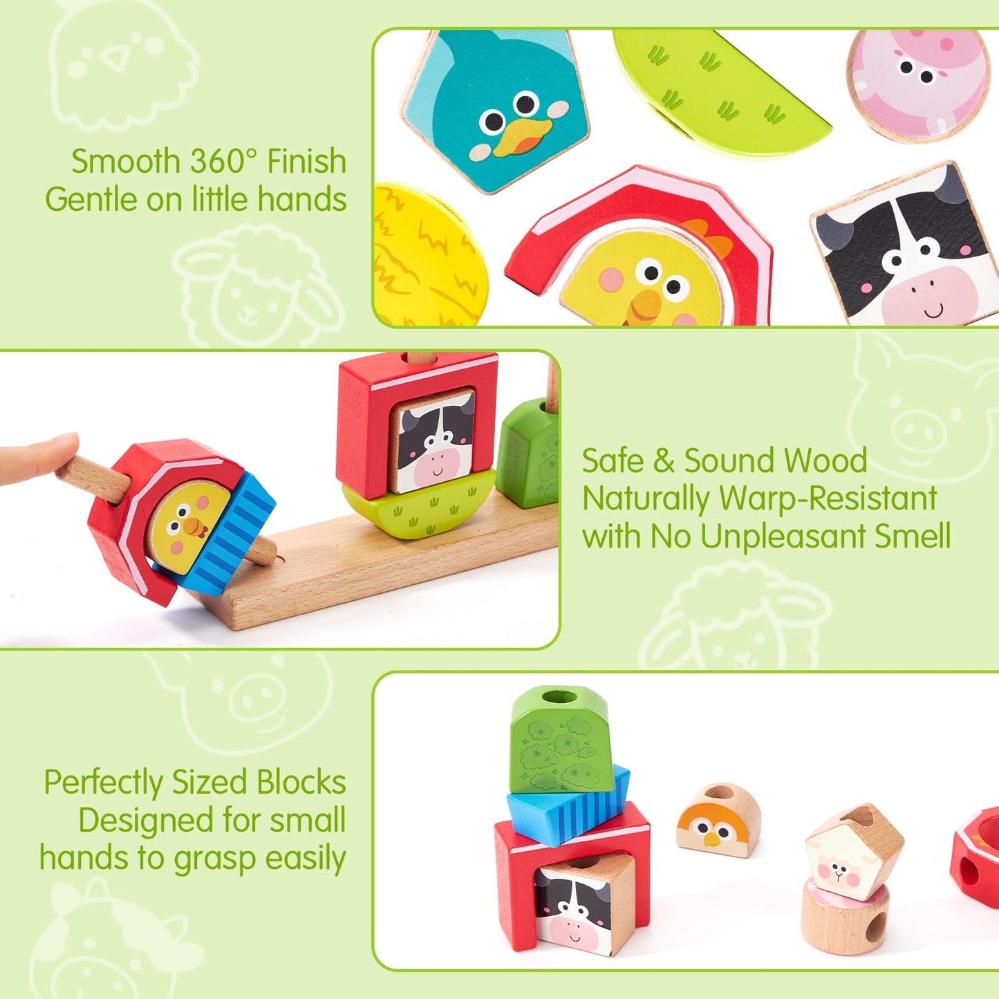 hahaland Montessori Wooden Brain Building Block for Toddler 1-3 Stacking Toy Day & Night Puzzle Game with 24 Challenges Toddler Lacing Stringing Beads for Ages 1 2 3 Preschool Learning Activities