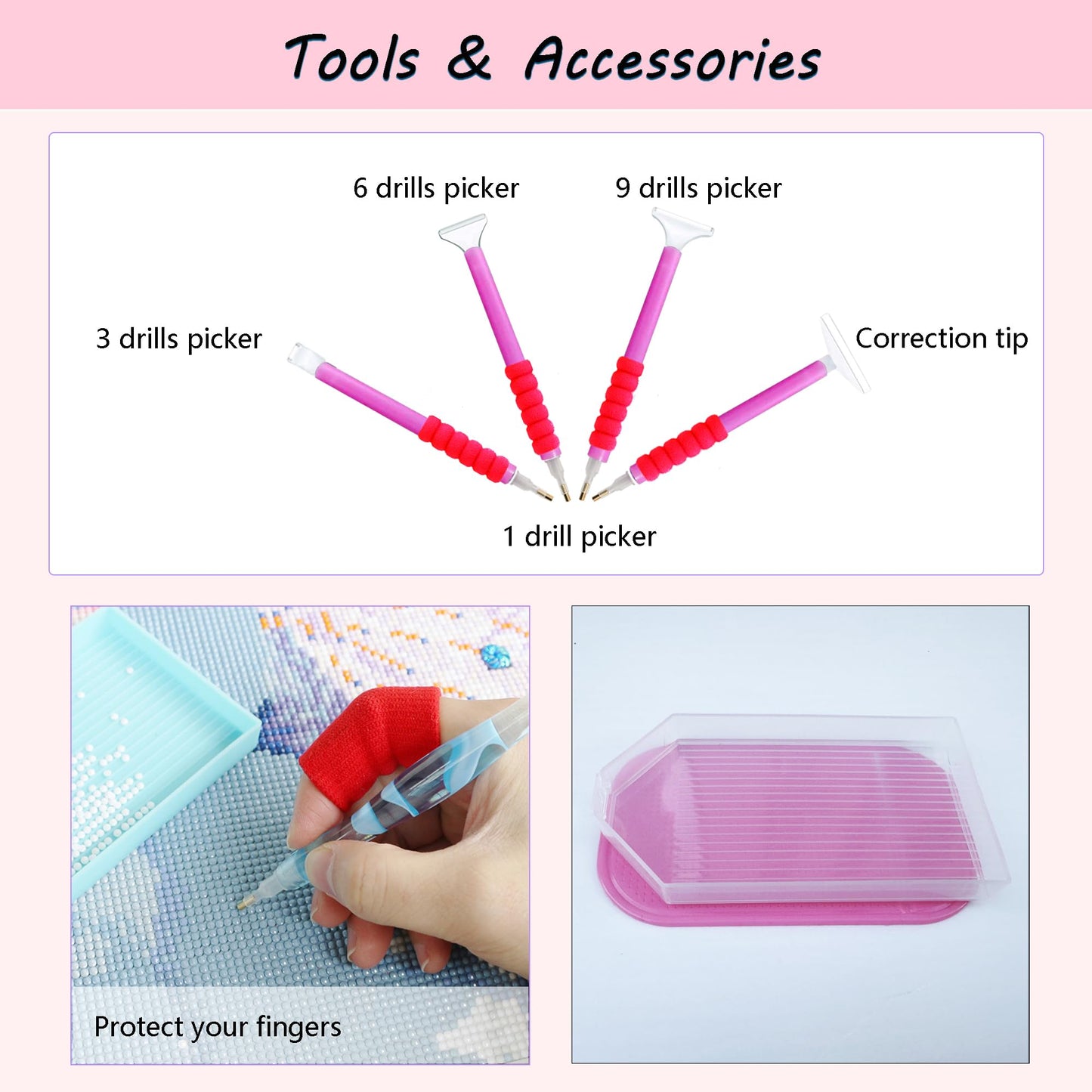 Muzagroo Art Diamond Painting Storage Containers Diamond Art Storage Case with Accessories and Tools Portable Shockproof 60 Slots Organizer Case for Diamond Painting Kits Standard Set (Pink)