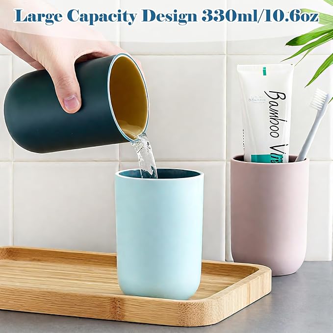 8PCS Bathroom Cups, 330ml Unbreakable Plastic Toothbrush Holder Cup Reusable Dishwasher Safe Bathroom Tumblers Toothpaste Holder, Drinking Mouthwash Cup Portable for Family Travel Camping