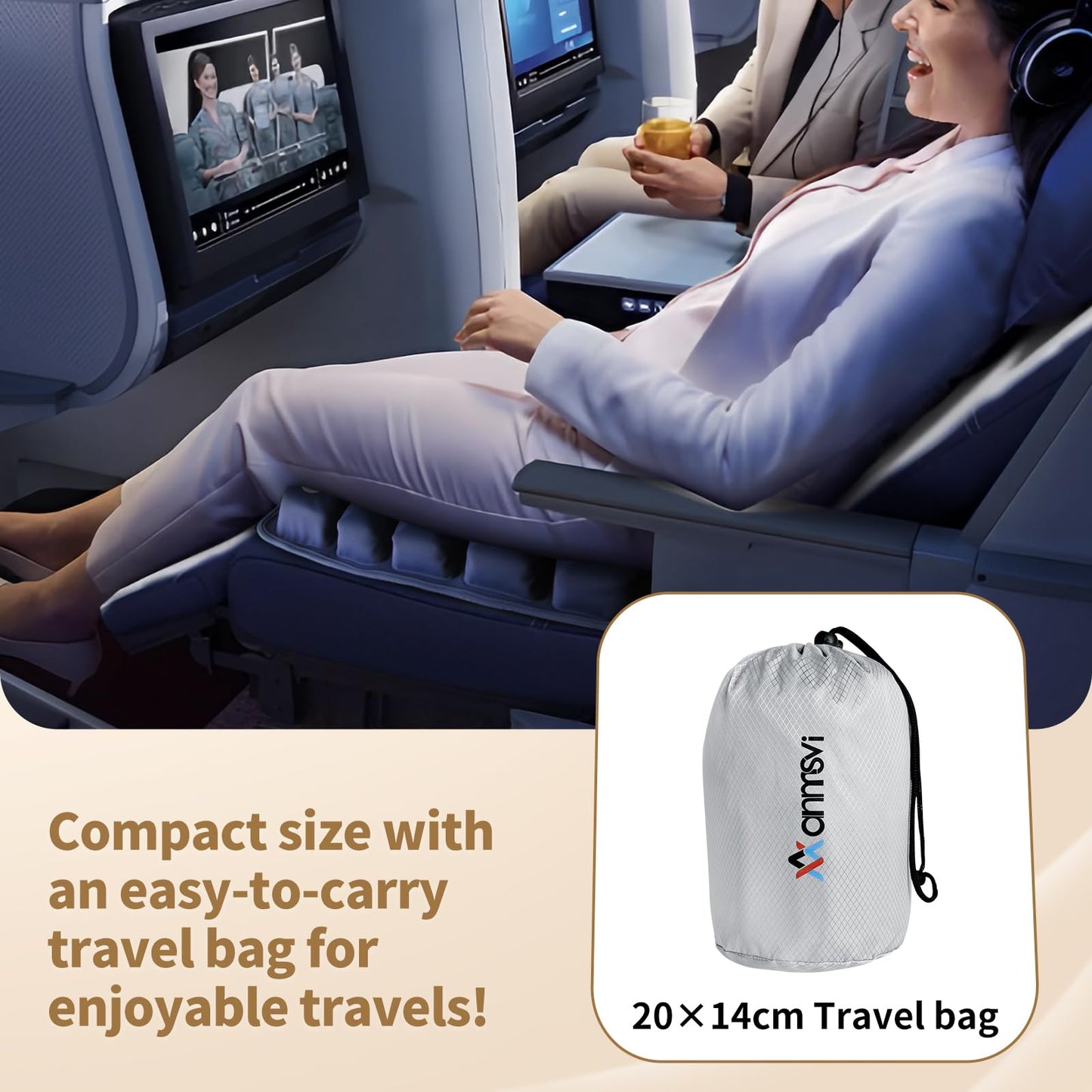 ANMSVI Inflatable Seat Cushion with Built-in Pump for Airplane Travel, Car & Office Chair - Portable Air Pad for Sciatica, Coccyx & Tailbone Pain Relief - 3D Air Cell Support for Long Sitting, 0.8lbs